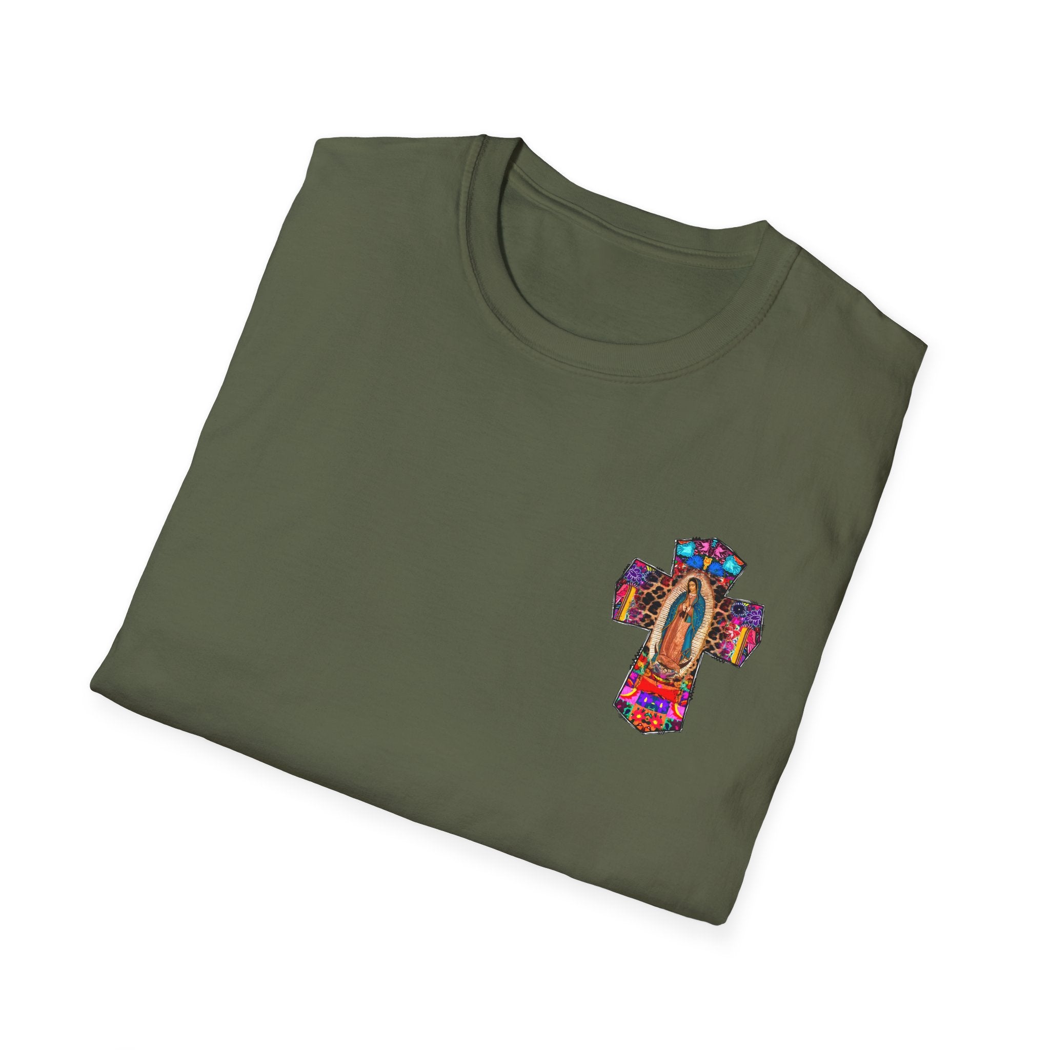 Our Lady of Guadalupe Cross T-Shirt — Colorful Mexican Folk Art Tee