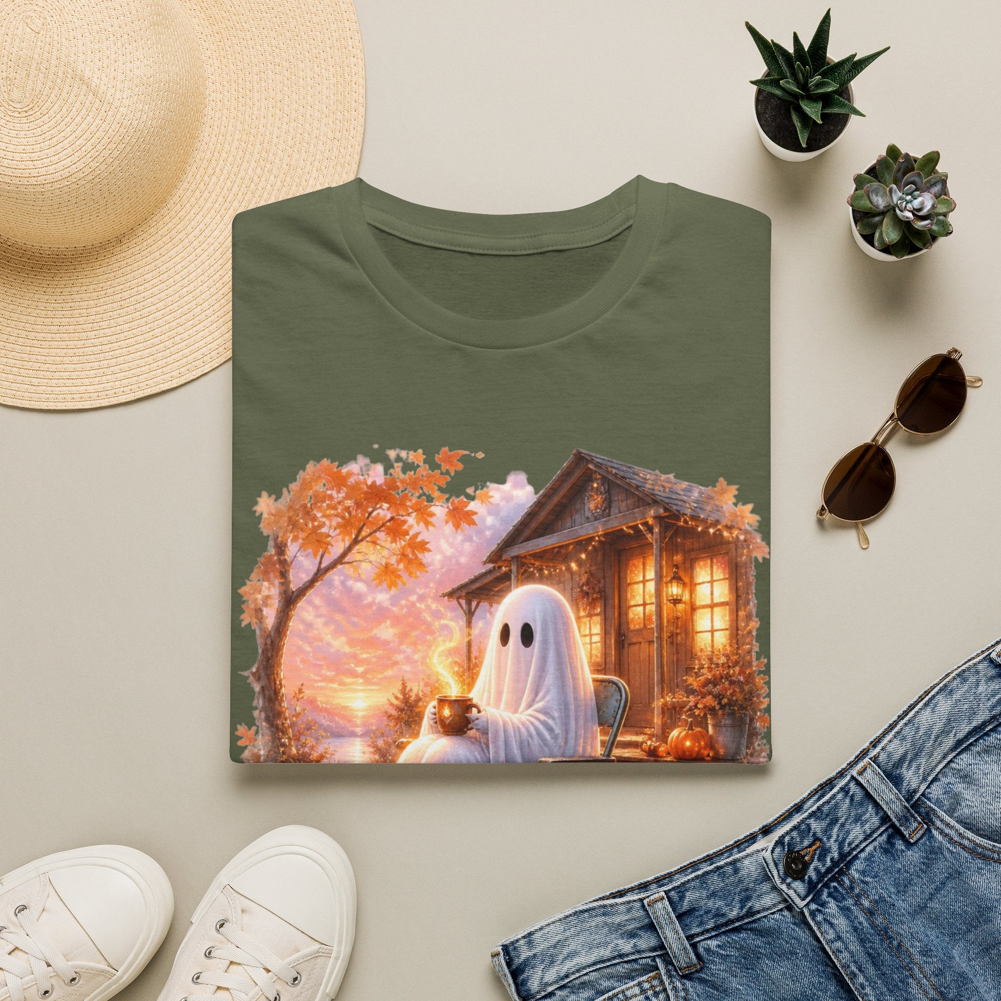 Ghost Cozy Fall T-Shirt — "Mentally on Fire" Autumn Halloween Tee