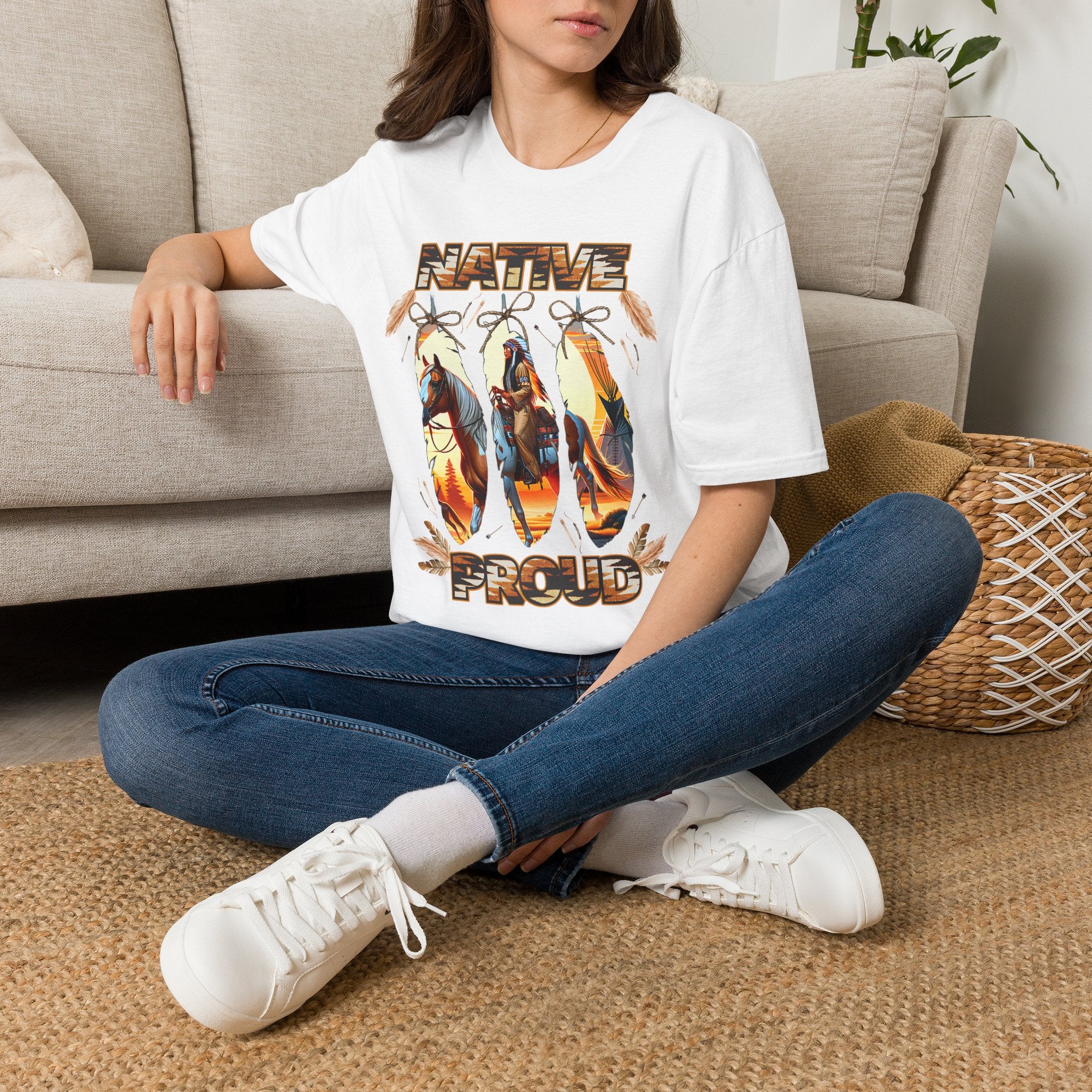 Native Proud T-Shirt — Tribal Feather Graphic Tee