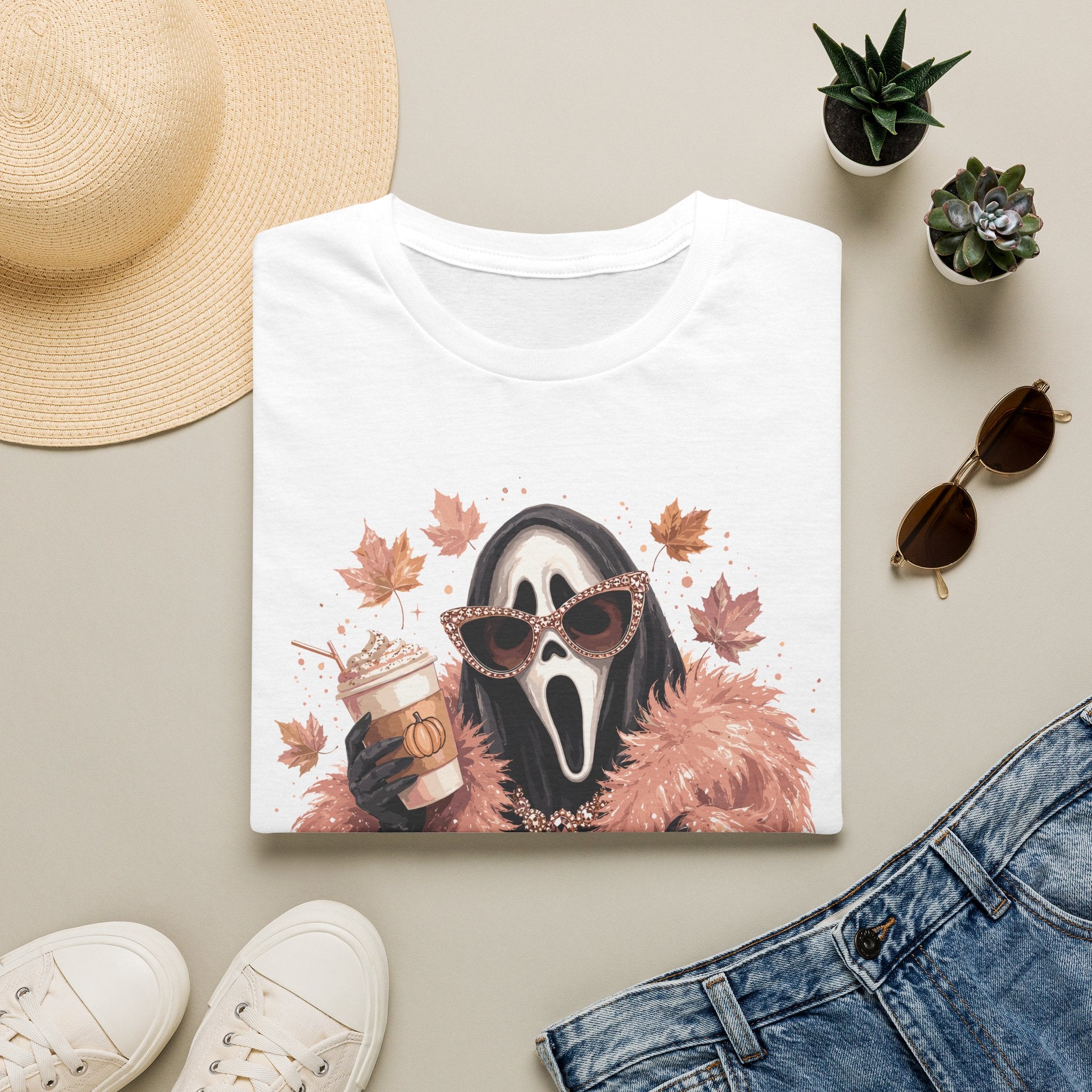 Cozy Scream Fall Tee — Glam Ghost with Pumpkin Spice Latte