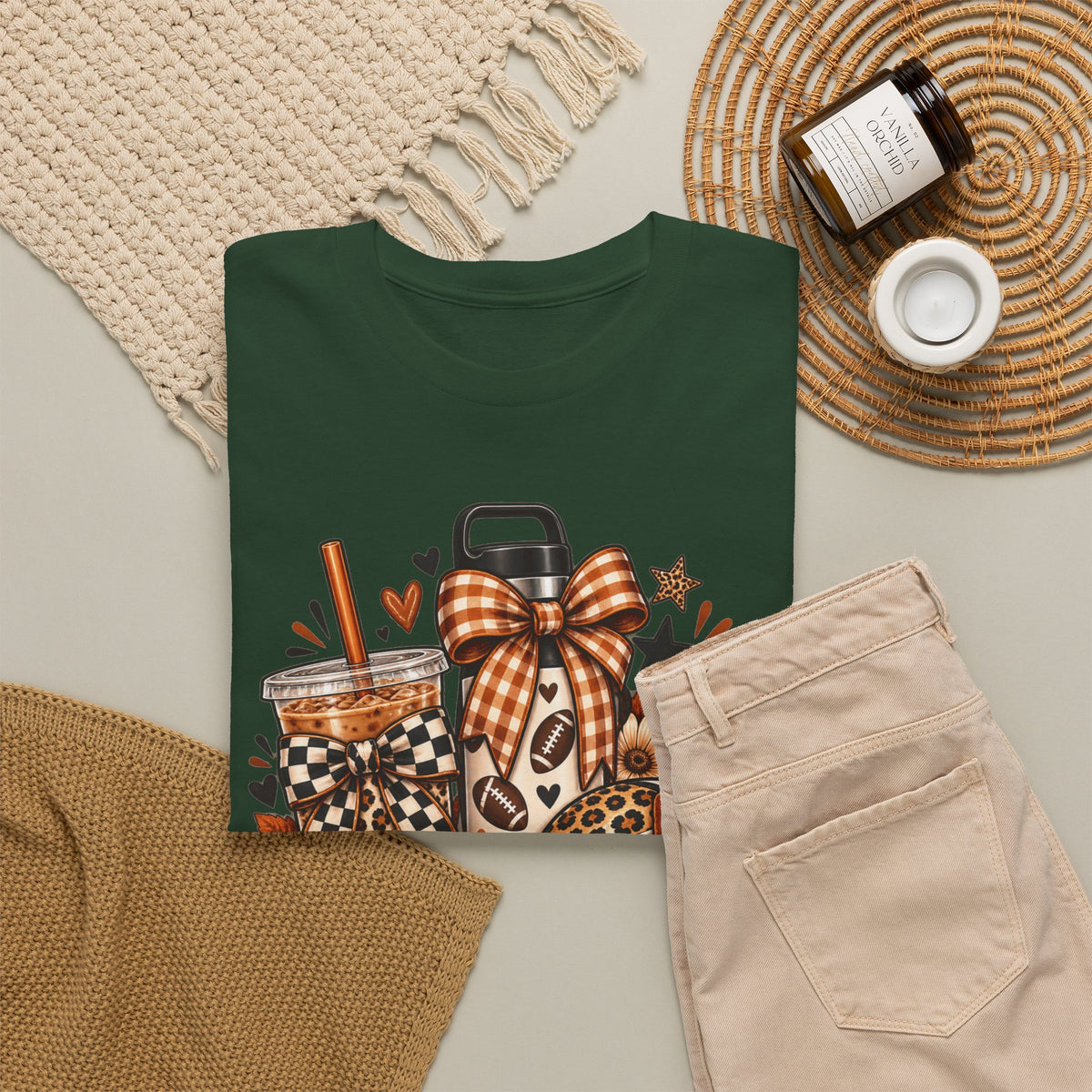 Fall Cozy Coffee T-Shirt — Pumpkin Spice, Plaid Bows & Floral Autumn Graphic Tee