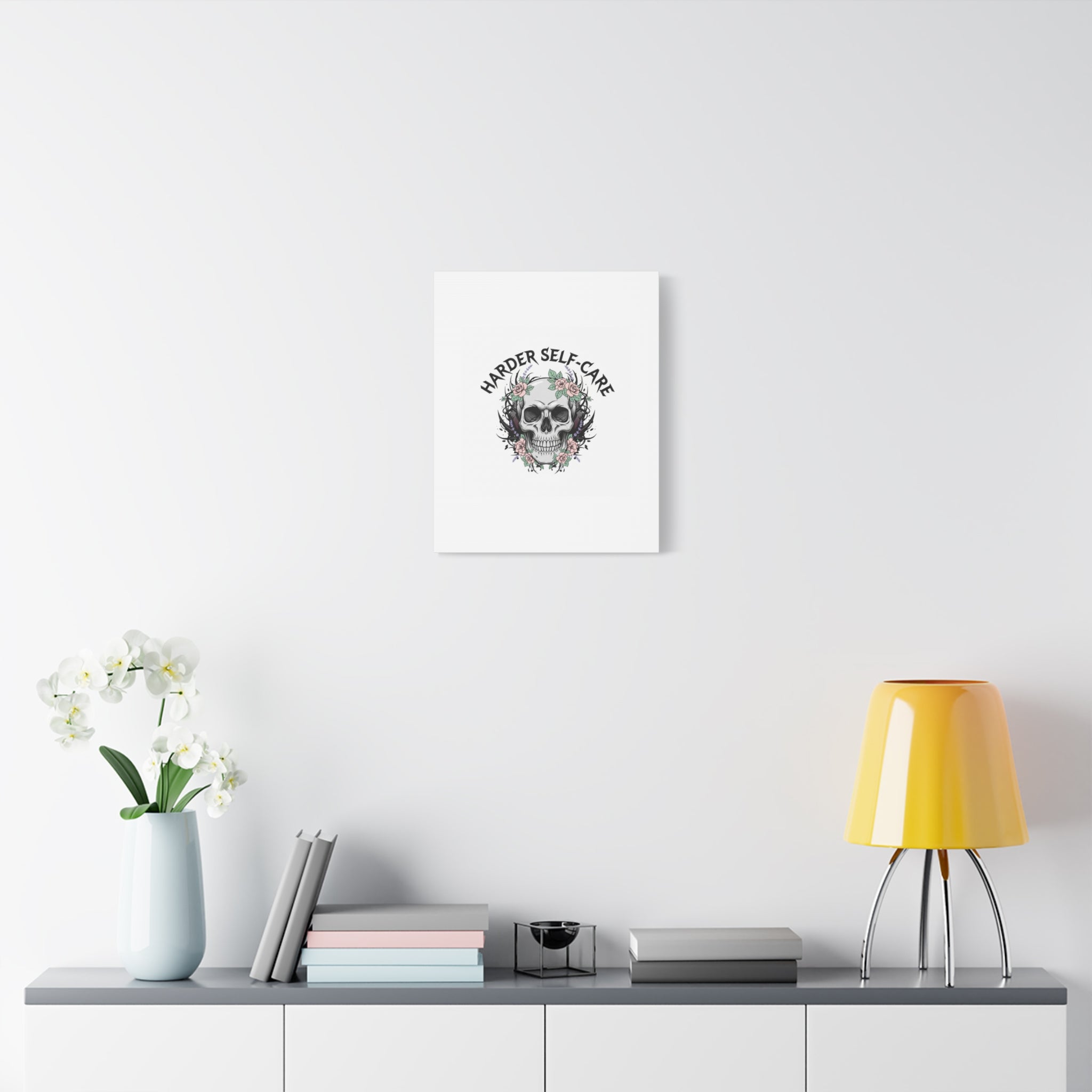Harder Self-Care Skull Canvas | Heavy Metal Wellness, gothic wellness quote