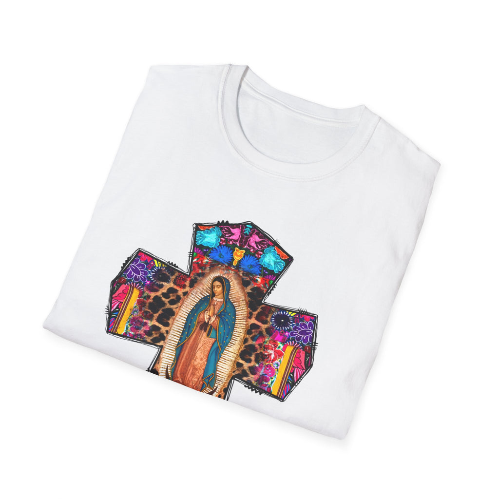 Our Lady of Guadalupe Cross T-Shirt | Religious Mexican Folk Art