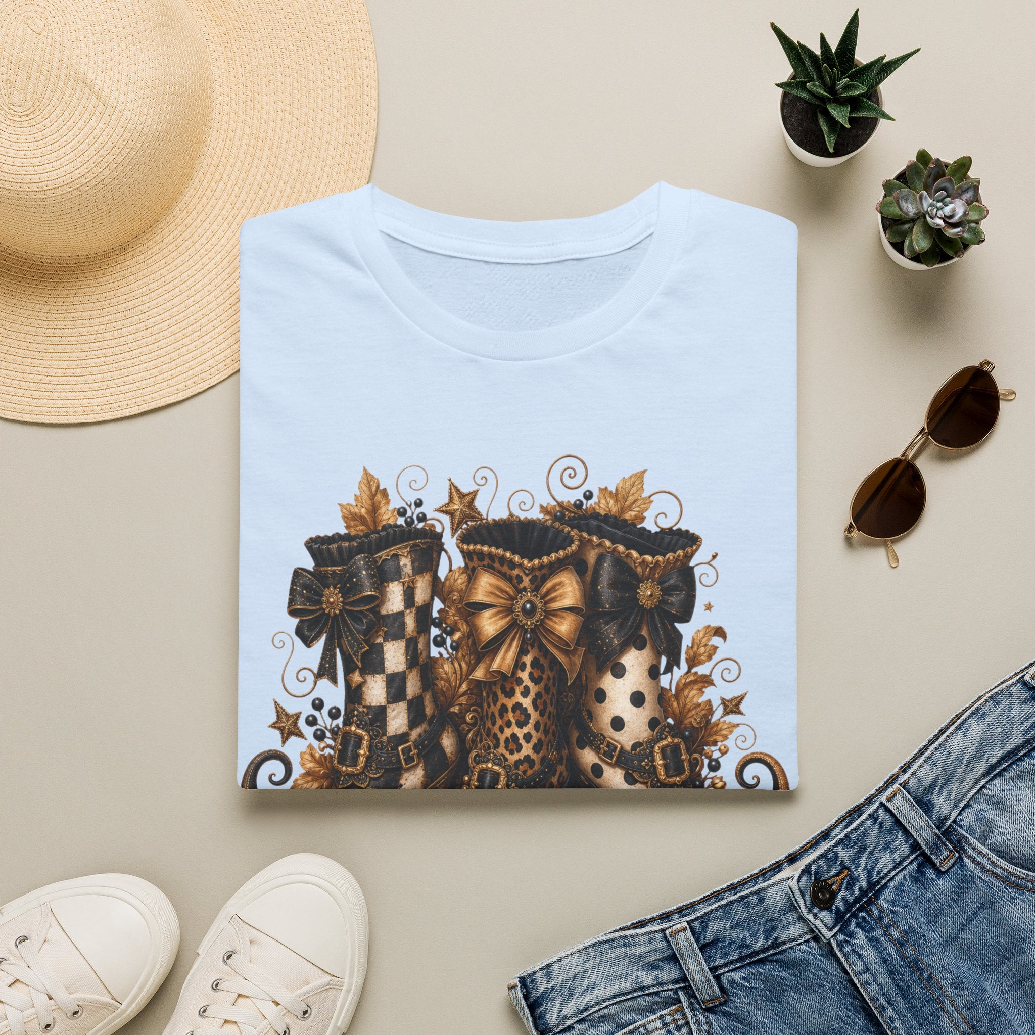 Leopard & Plaid Fall Boots Graphic T-Shirt