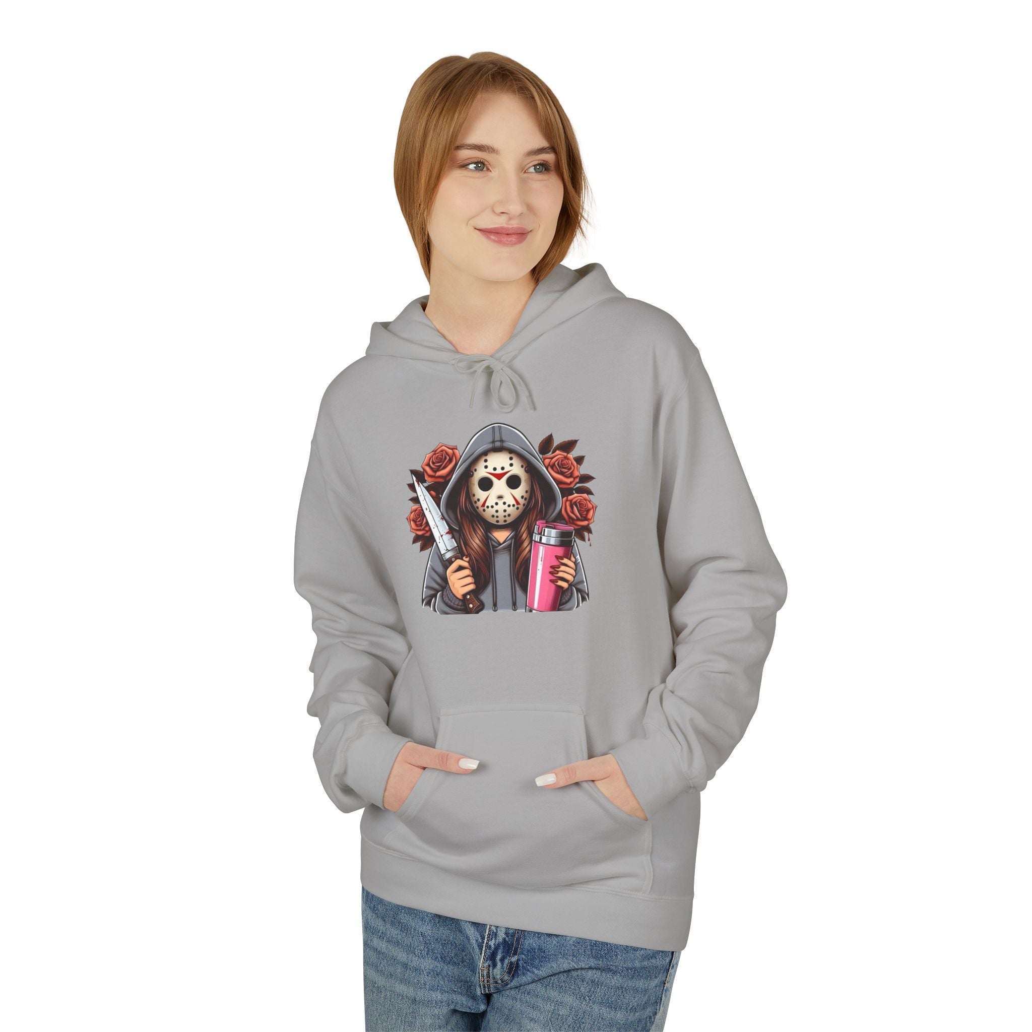 Horror Skull with Roses Hoodie — Jason Mask Killer Design Pullover