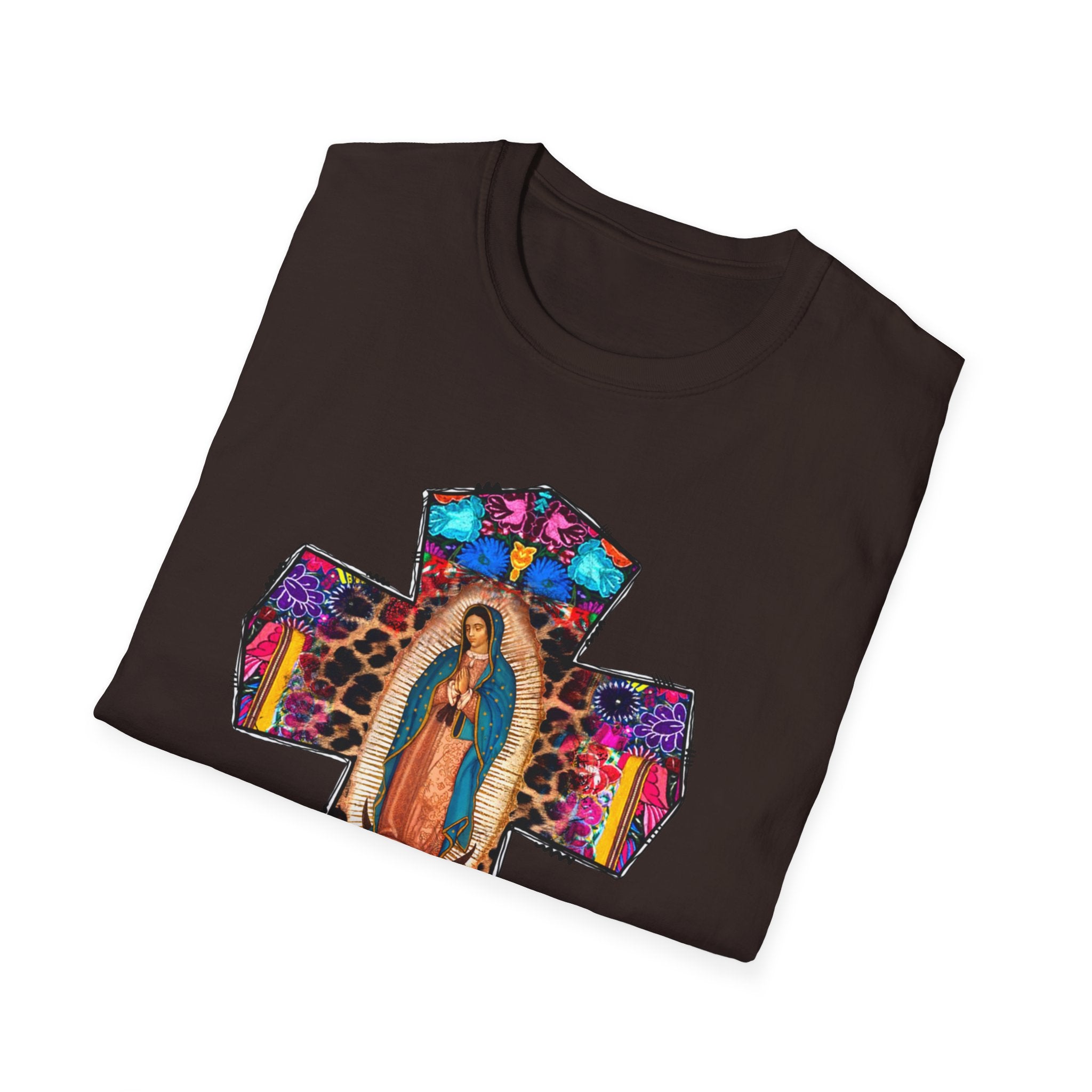 Our Lady of Guadalupe Cross T-Shirt | Religious Mexican Folk Art