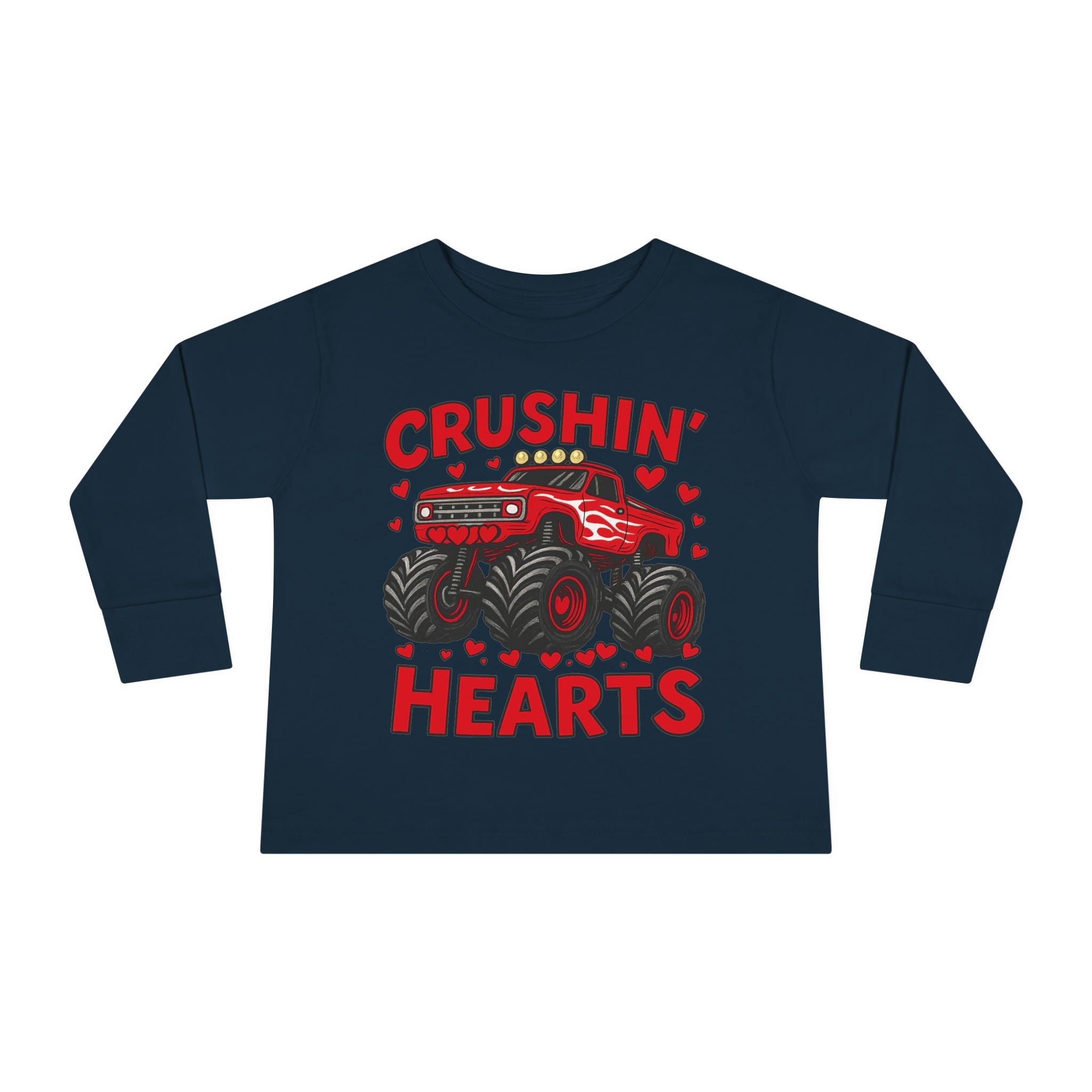 Crushin' Hearts Toddler Long Sleeve Tee - Monster Truck Valentine Shirt