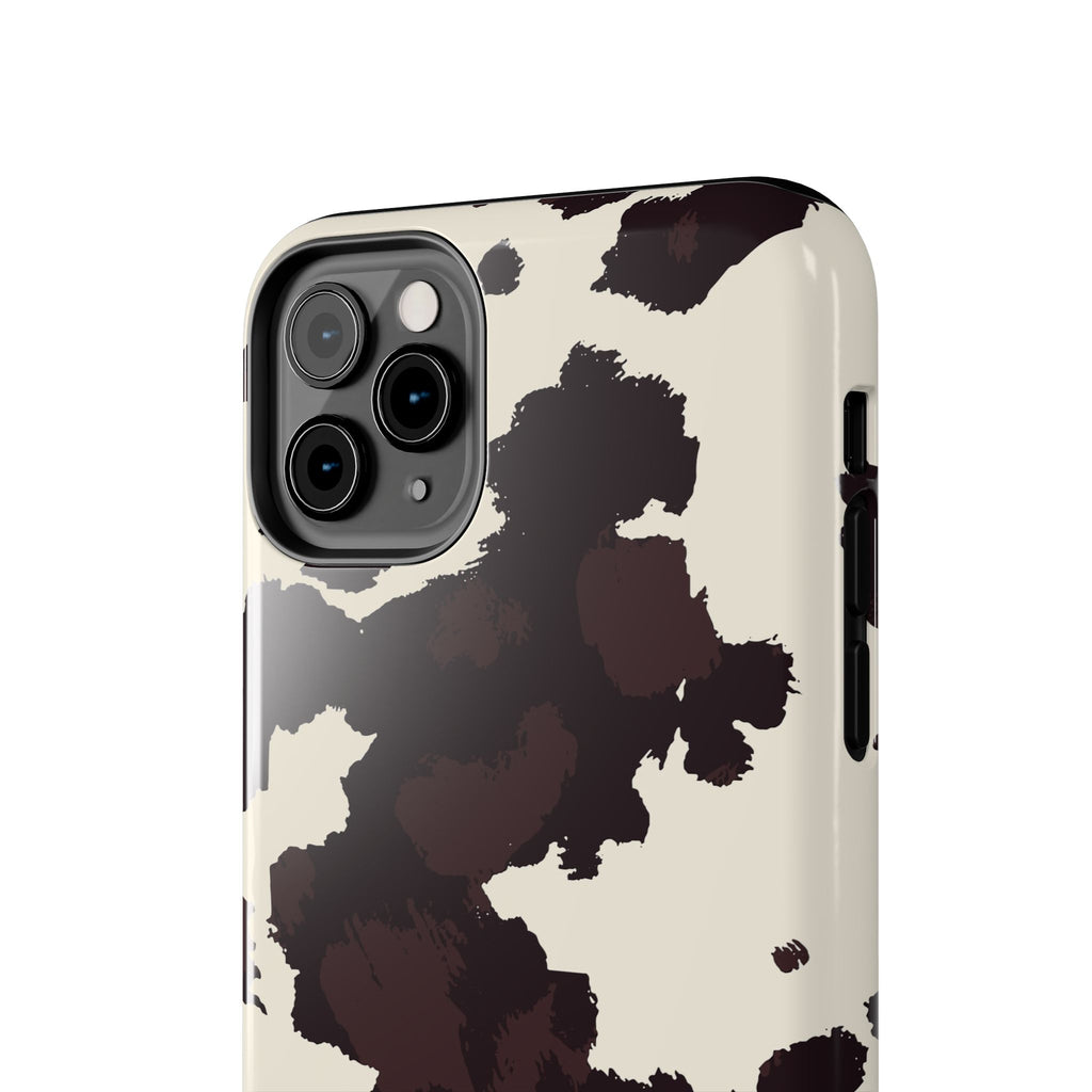 Cow Print Tough Phone Case — Brown Cream Protective Phone Cover
