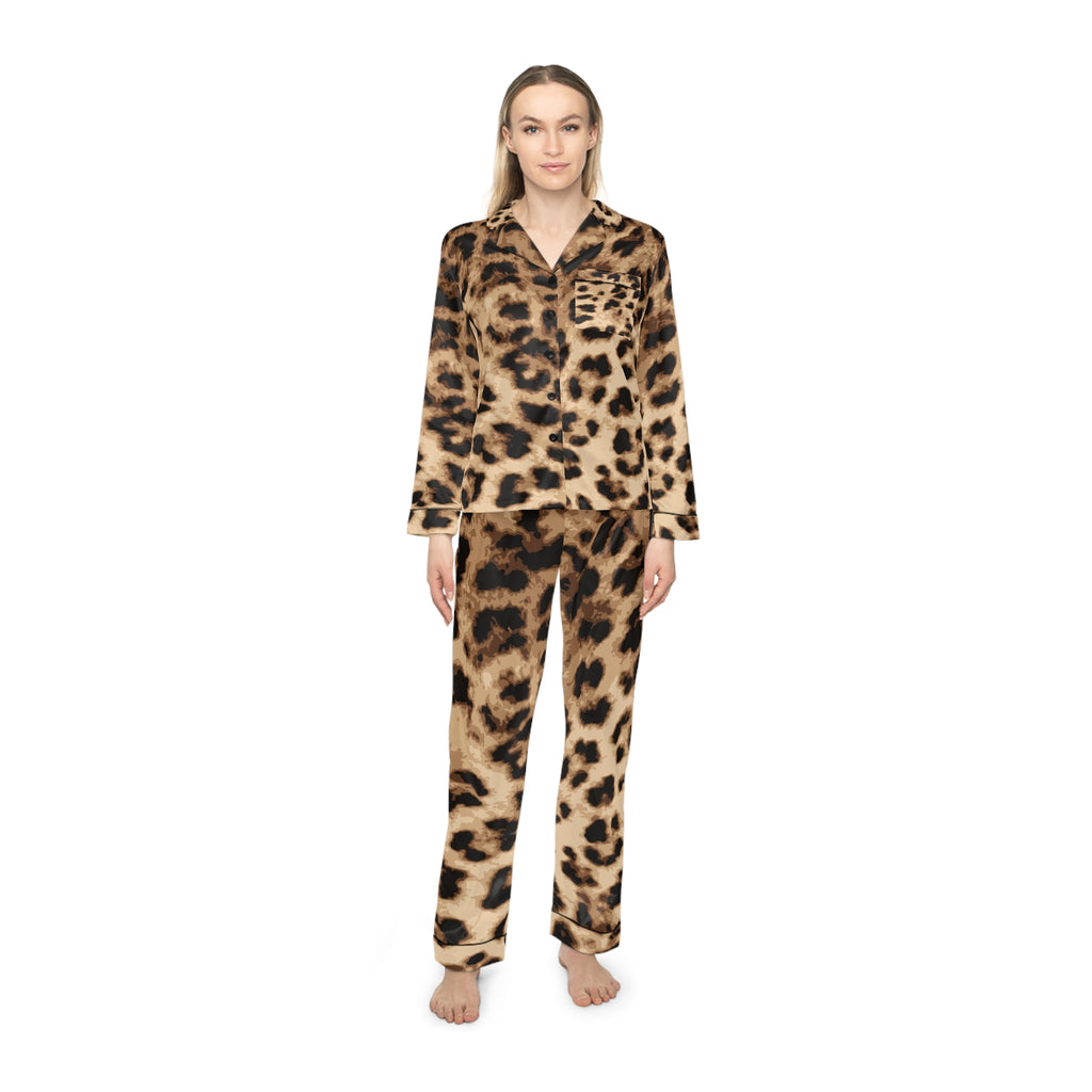 Leopard Print Satin Pajama Set — Women's Luxe Sleepwear