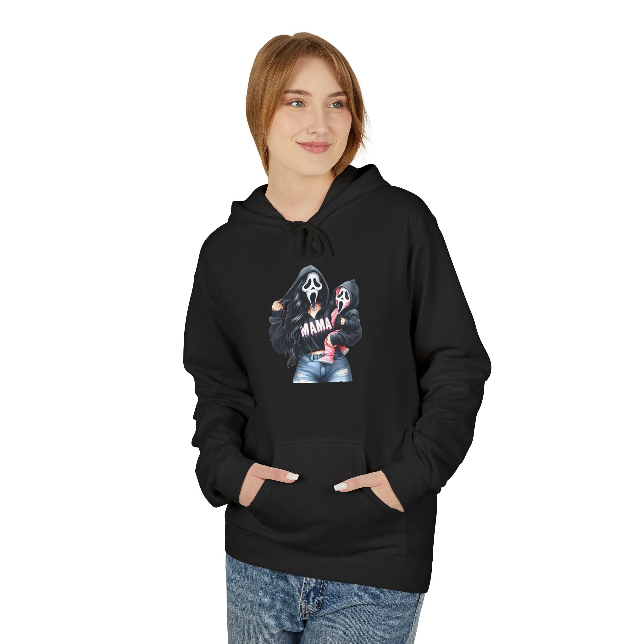 Street Style Graphic Hoodie — Woman in Leather Jacket Design