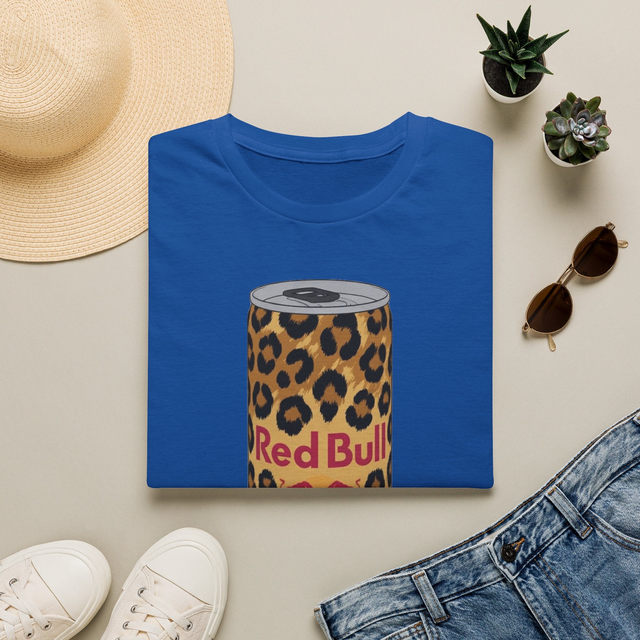 Leopard Print Red Bull Can T‑Shirt — Energy Drink Graphic Tee