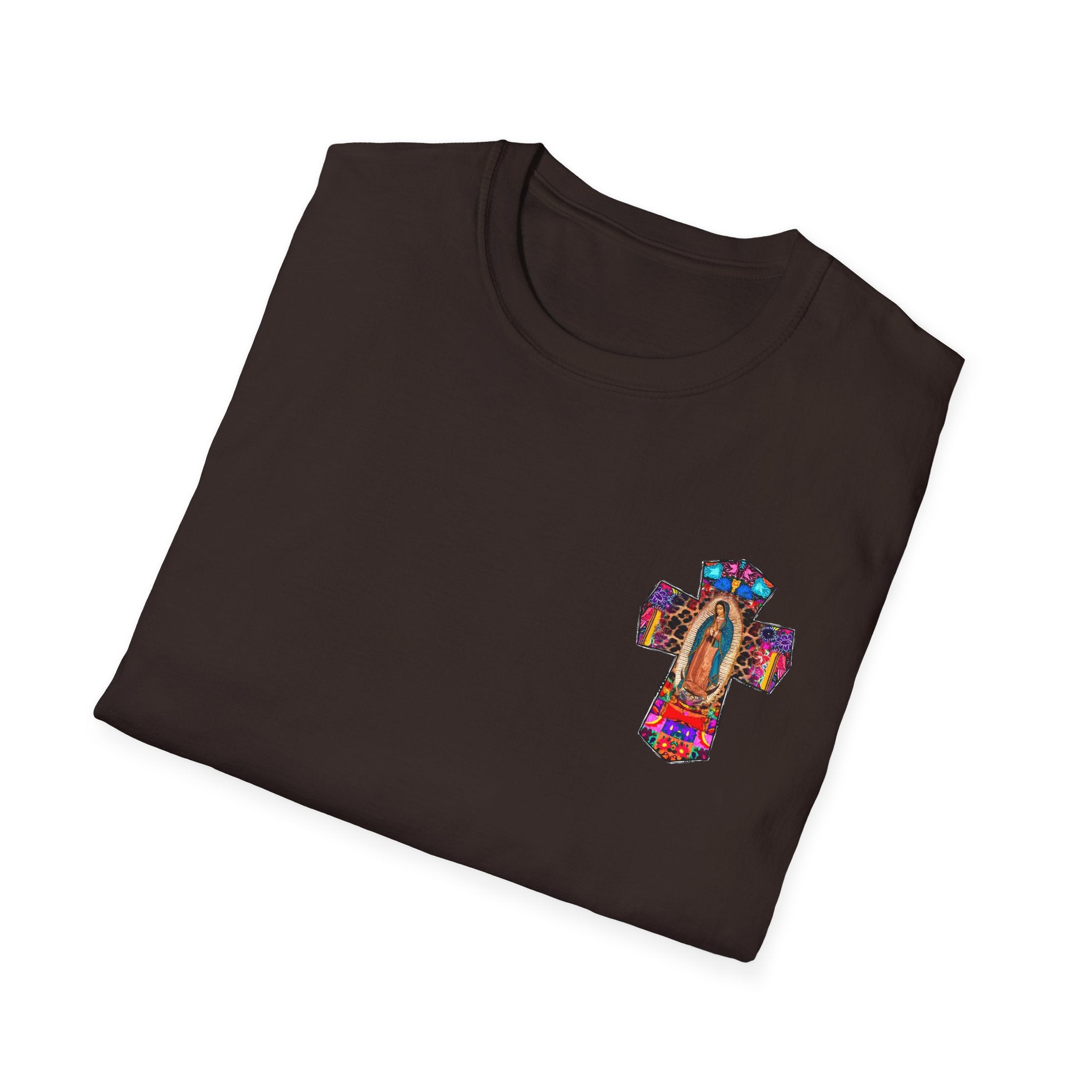 Our Lady of Guadalupe Cross T-Shirt — Colorful Mexican Folk Art Tee