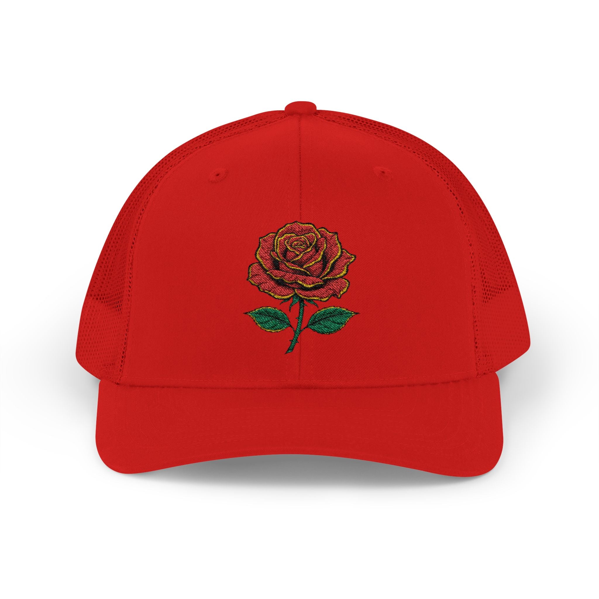 Embroidered Red Rose Trucker Cap