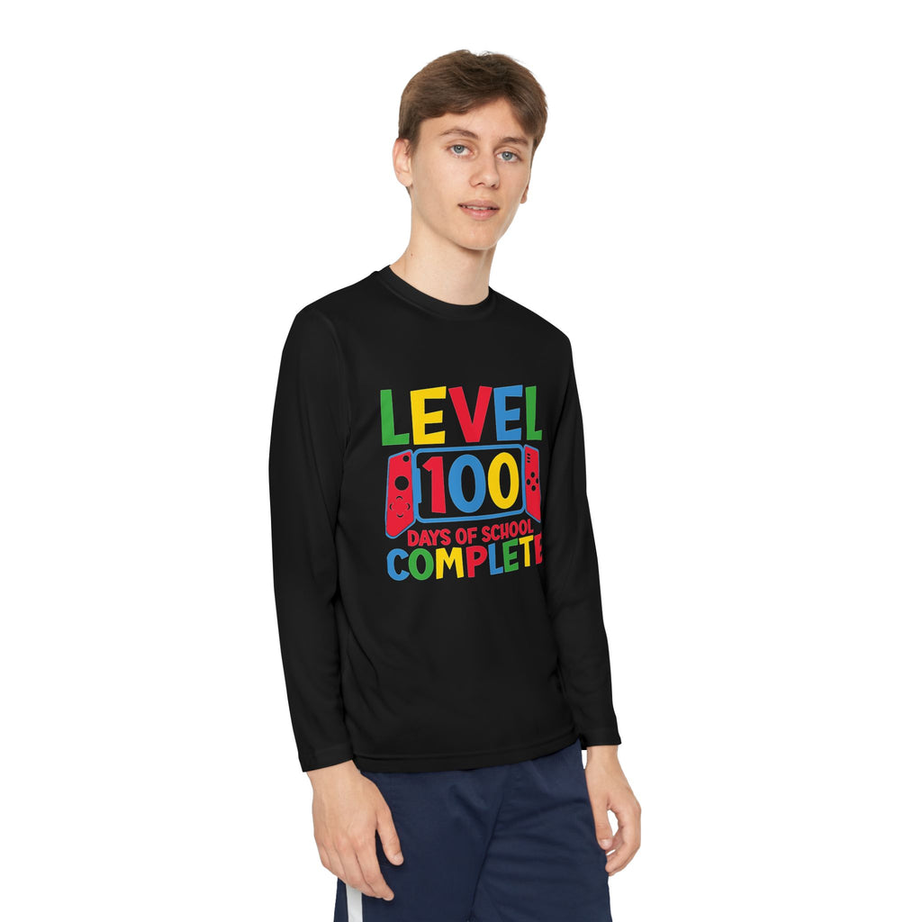 Youth Long Sleeve Shirt - "Level 100 Days of School Complete" 100th Day Celebration Tee