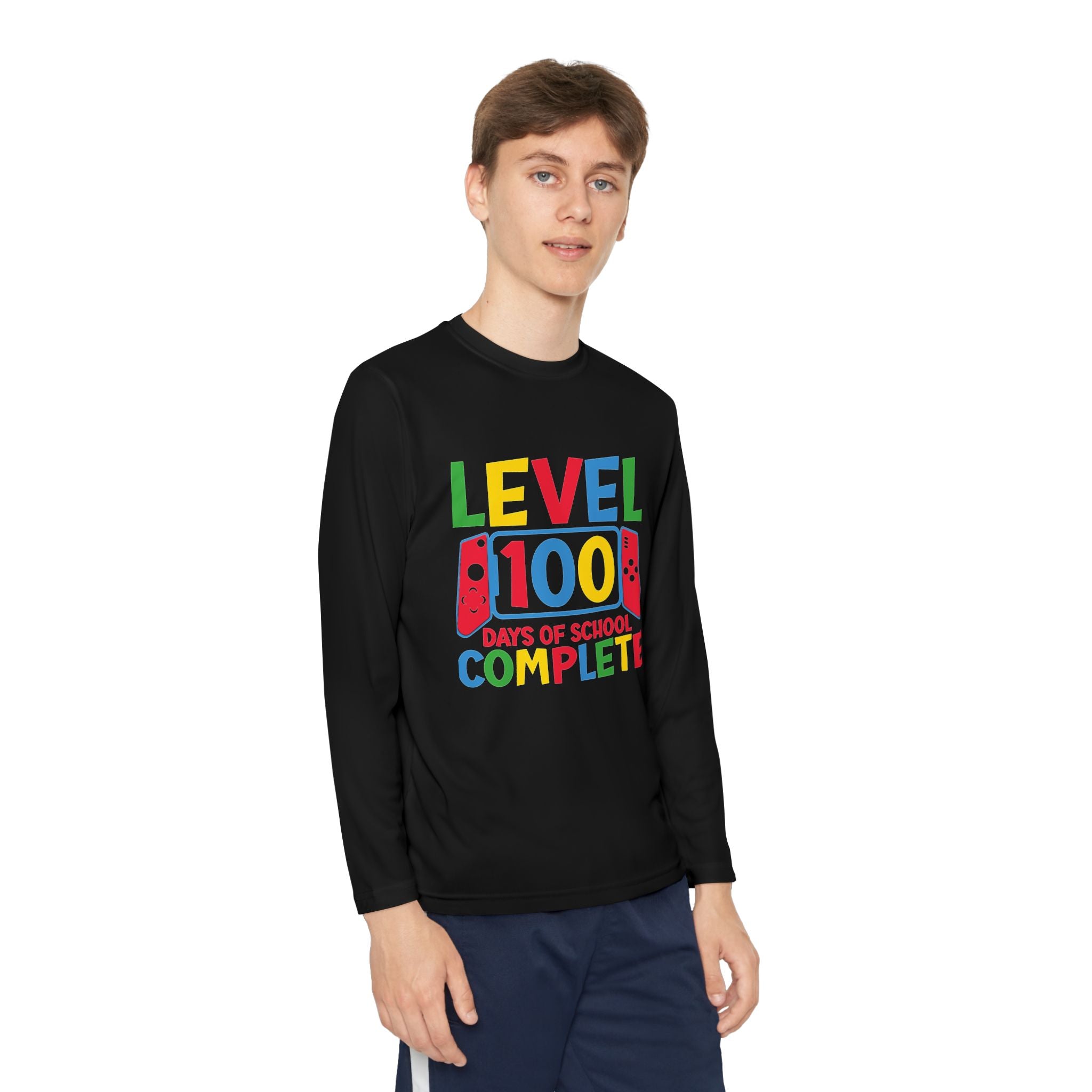 Youth Long Sleeve Shirt - "Level 100 Days of School Complete" 100th Day Celebration Tee