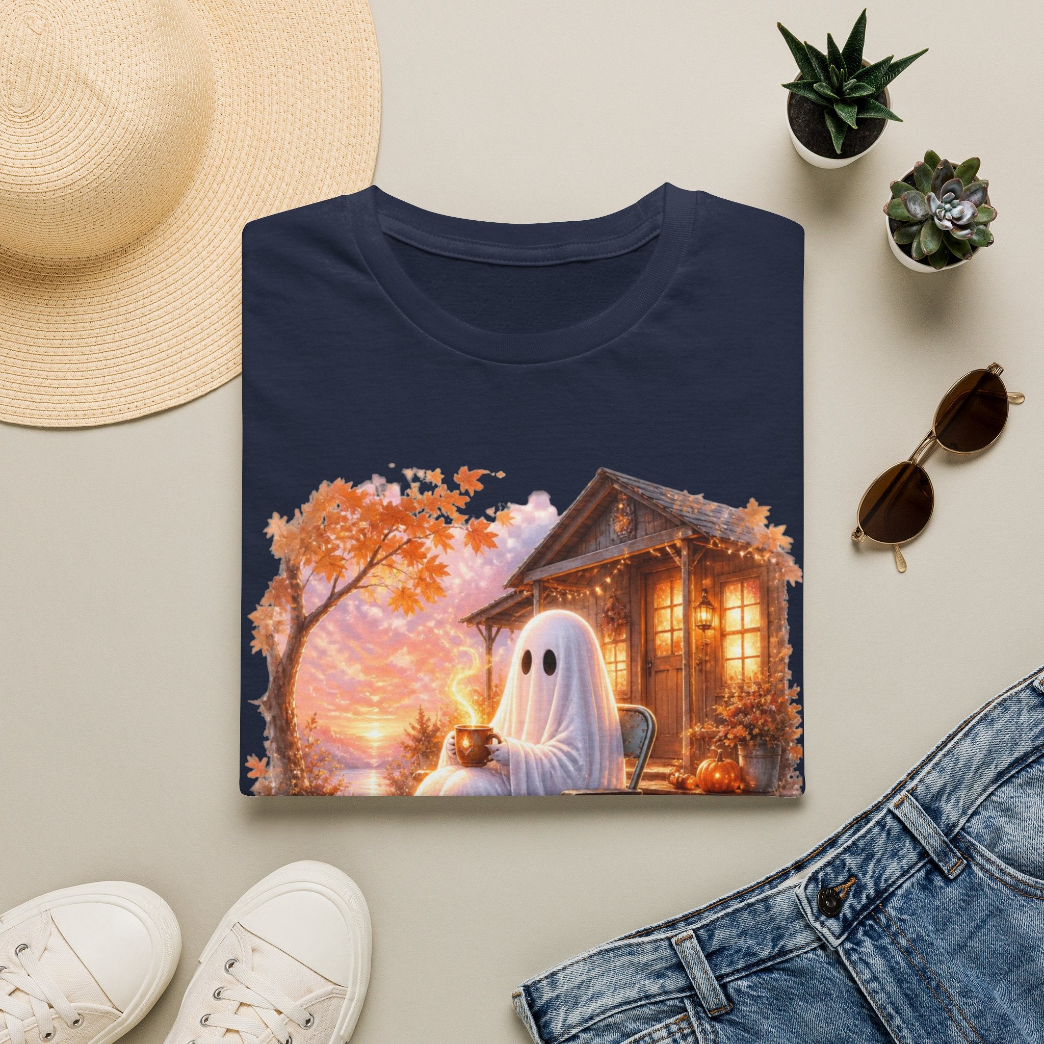 Ghost Cozy Fall T-Shirt — "Mentally on Fire" Autumn Halloween Tee