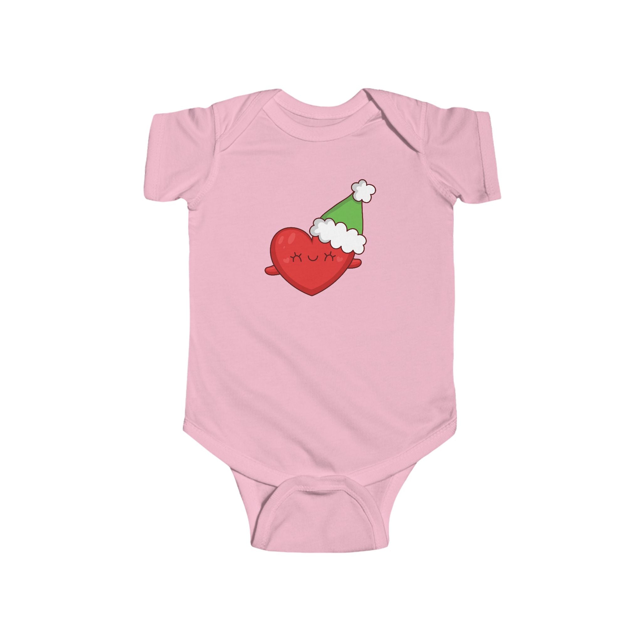 Baby Holiday Heart Bodysuit — Cute Heart in Santa Hat Infant Onesie