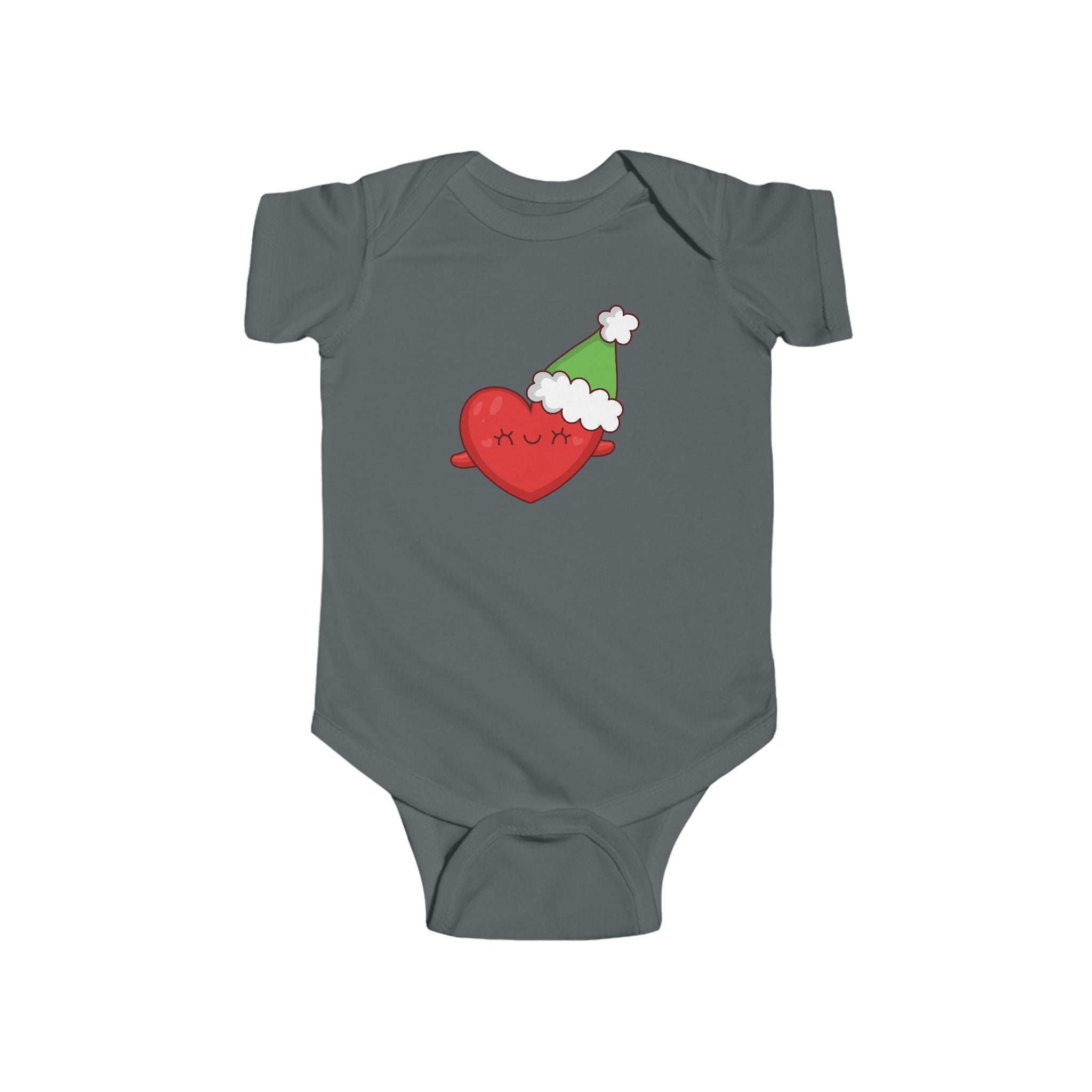 Baby Holiday Heart Bodysuit — Cute Heart in Santa Hat Infant Onesie