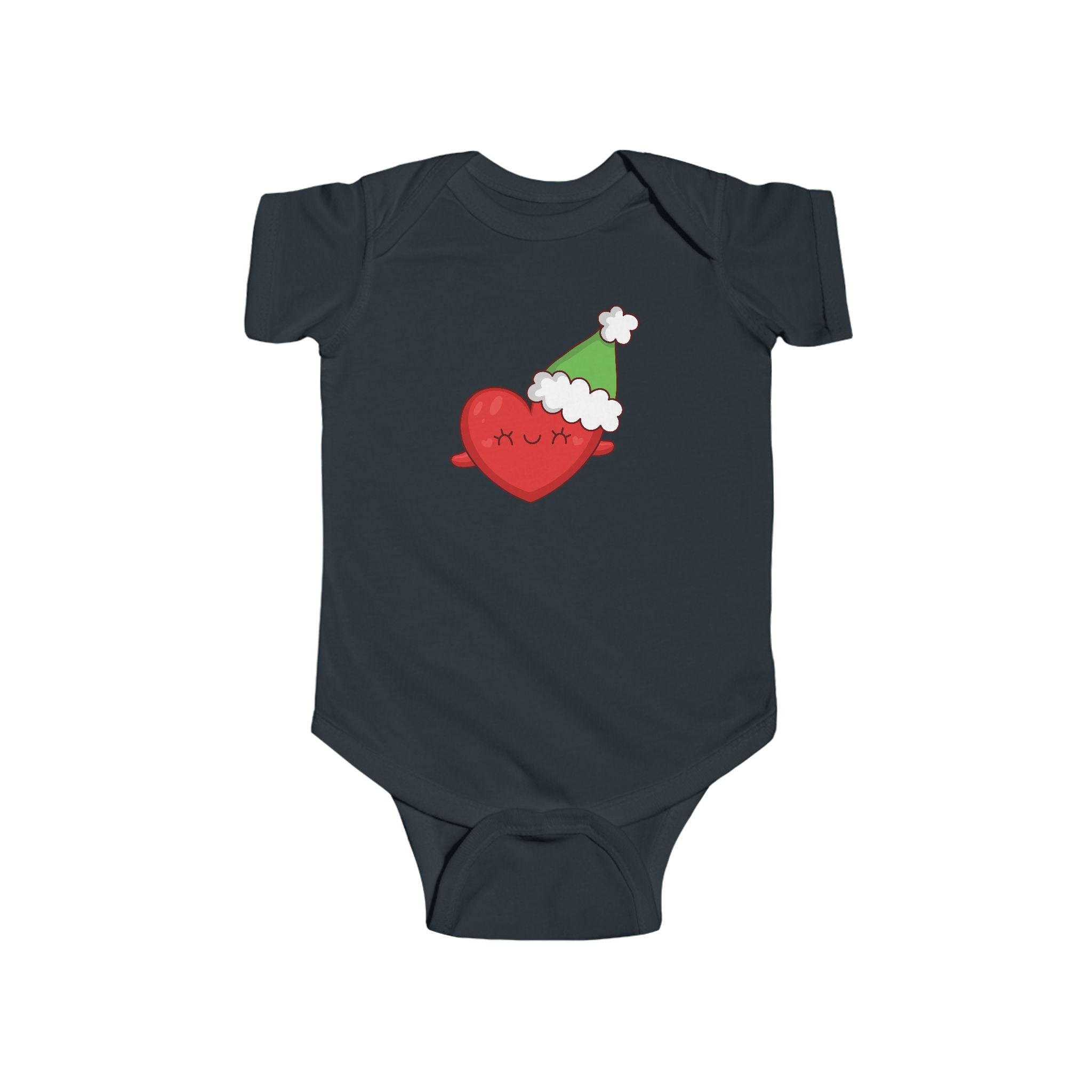 Baby Holiday Heart Bodysuit — Cute Heart in Santa Hat Infant Onesie