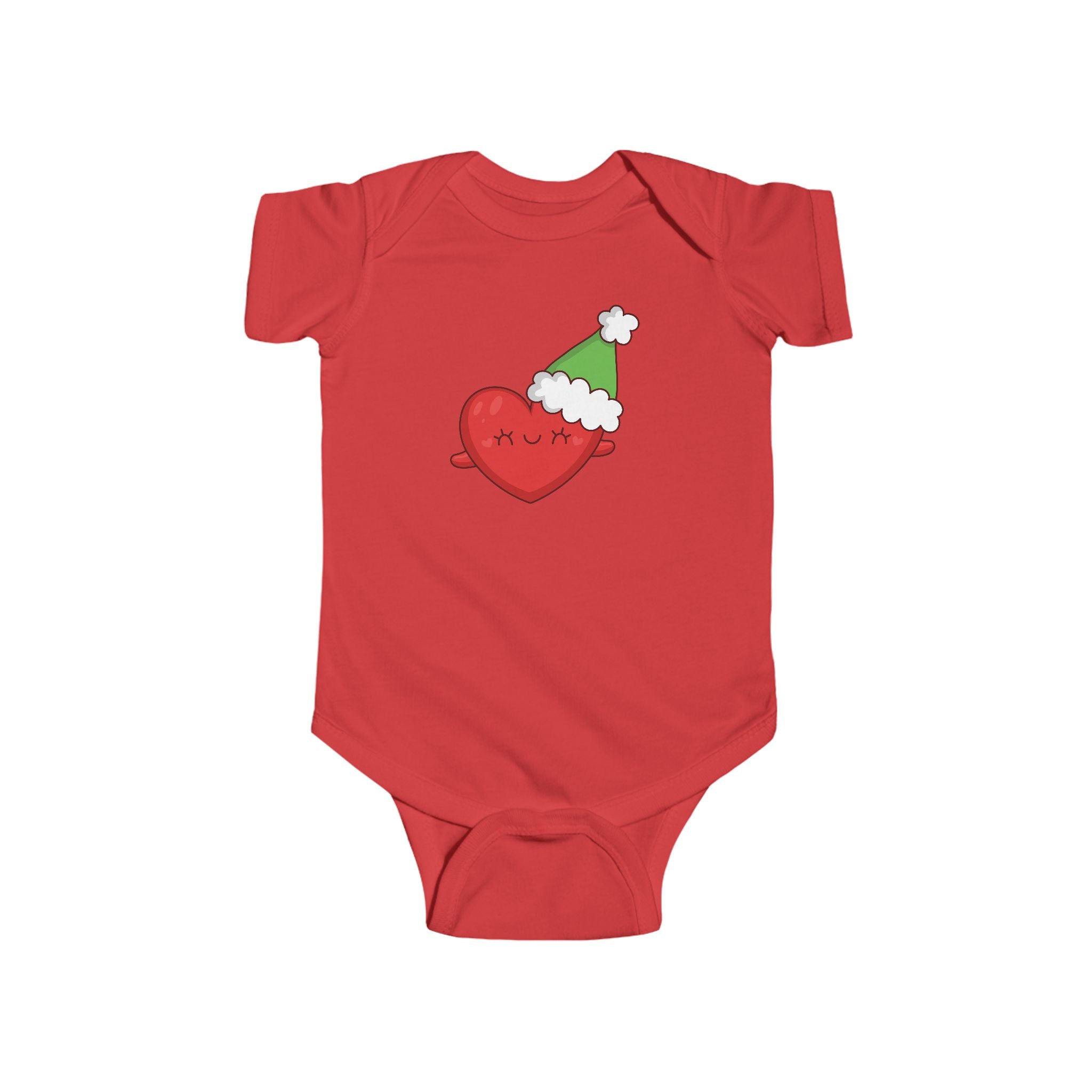 Baby Holiday Heart Bodysuit — Cute Heart in Santa Hat Infant Onesie