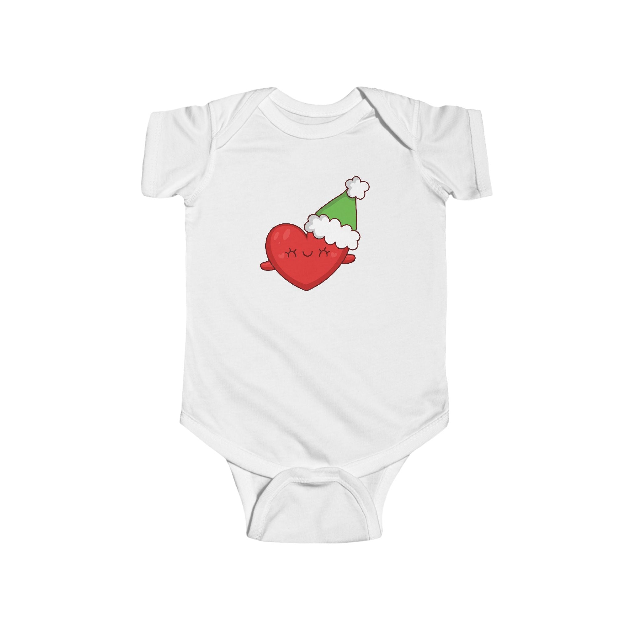 Baby Holiday Heart Bodysuit — Cute Heart in Santa Hat Infant Onesie