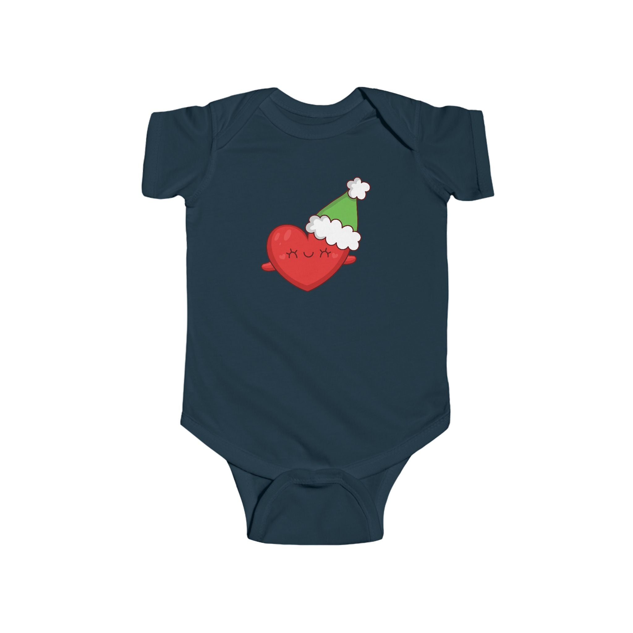 Baby Holiday Heart Bodysuit — Cute Heart in Santa Hat Infant Onesie