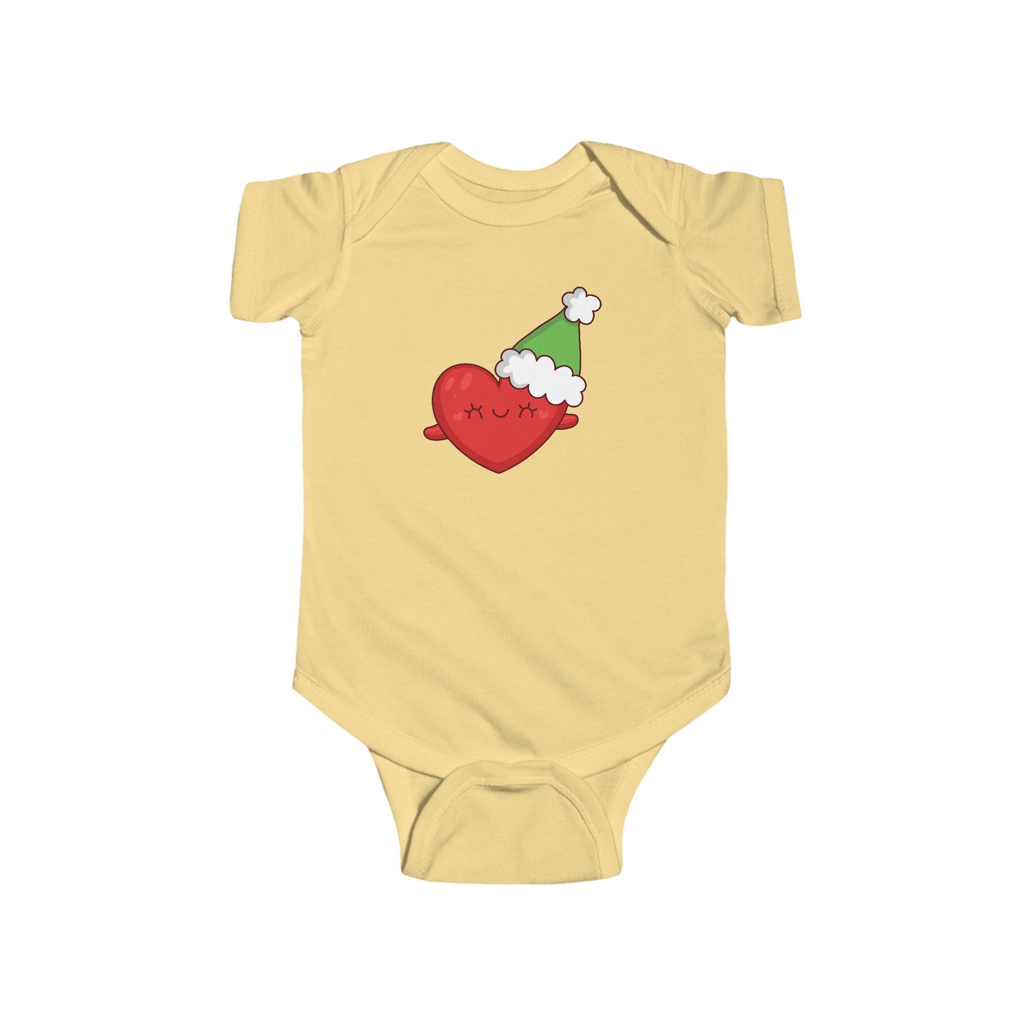 Baby Holiday Heart Bodysuit — Cute Heart in Santa Hat Infant Onesie