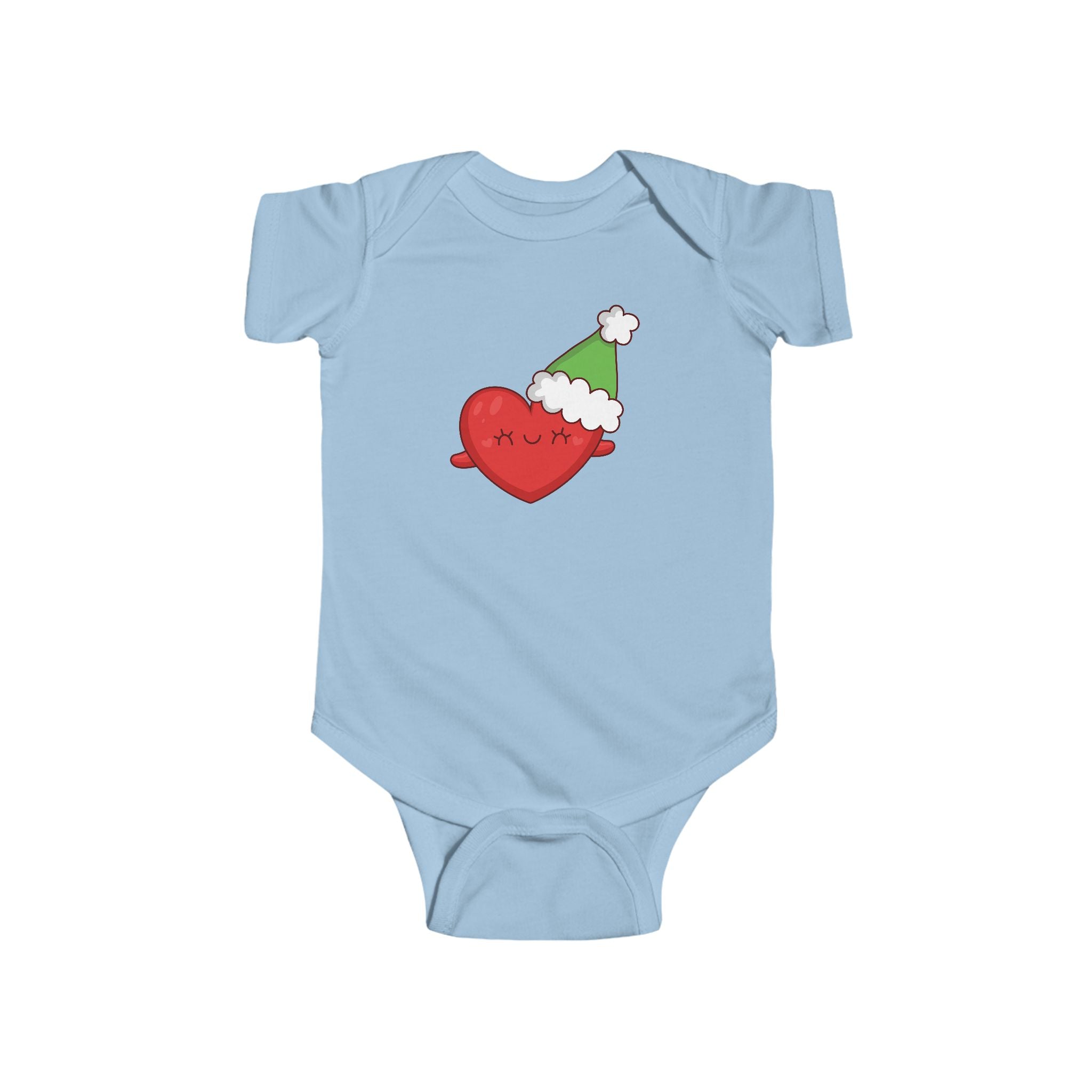 Baby Holiday Heart Bodysuit — Cute Heart in Santa Hat Infant Onesie