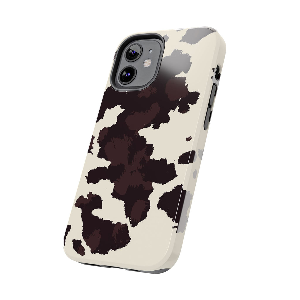 Cow Print Tough Phone Case — Brown Cream Protective Phone Cover