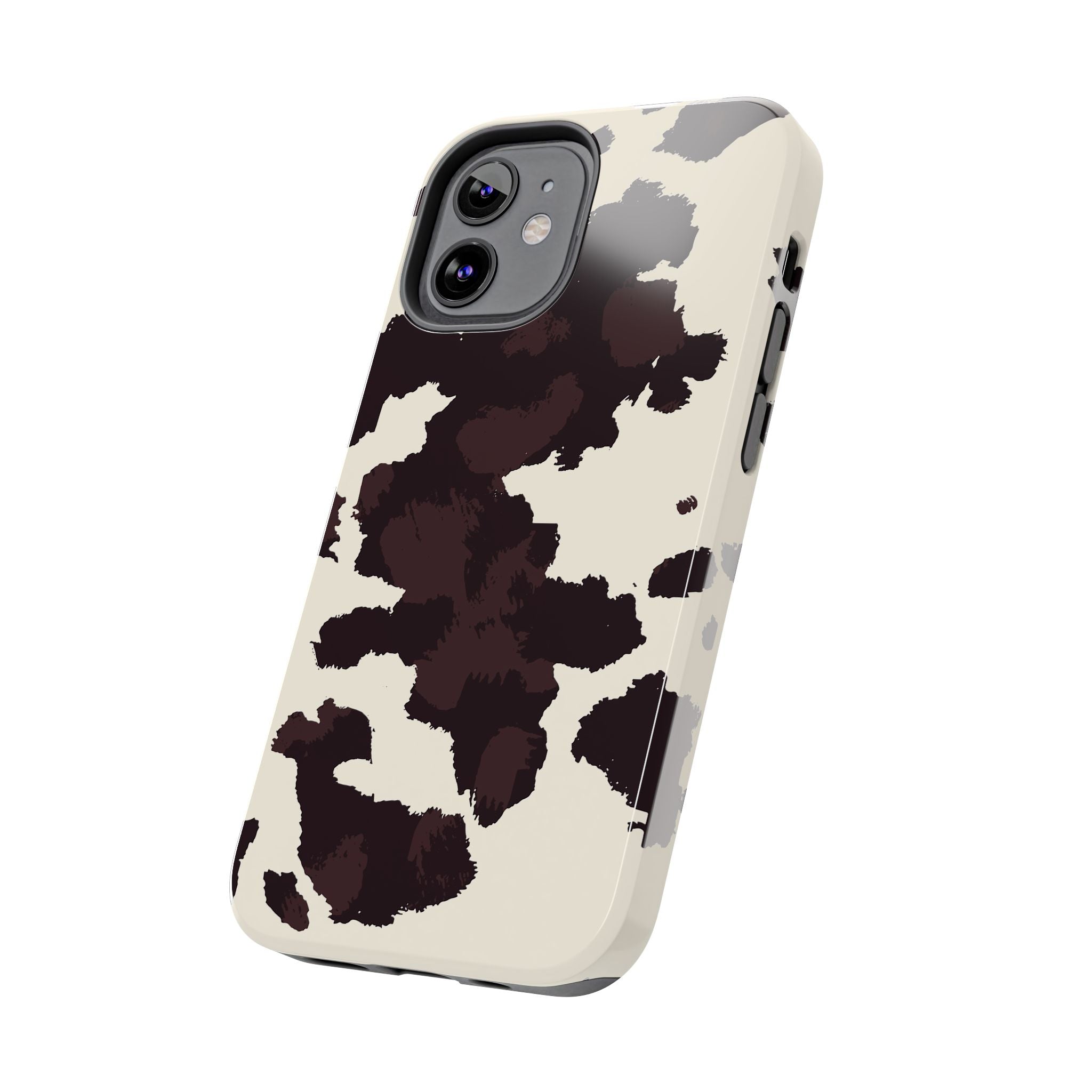 Cow Print Tough Phone Case — Brown Cream Protective Phone Cover