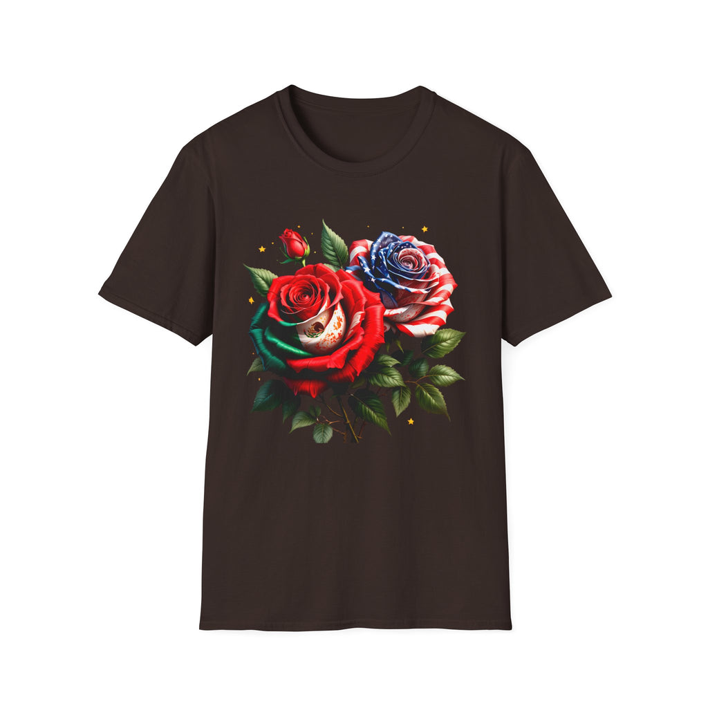 Patriotic Rose Skull T-Shirt — American Flag Blue & Red Floral Tee
