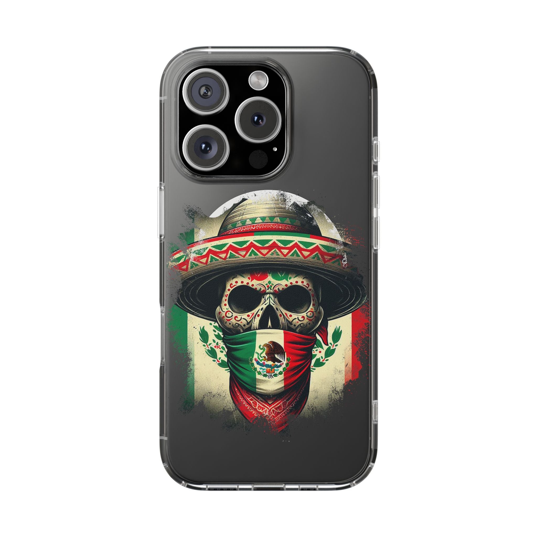 Clear Magnetic Phone Case — Day of the Dead Skull with Mexican Flag Bandana