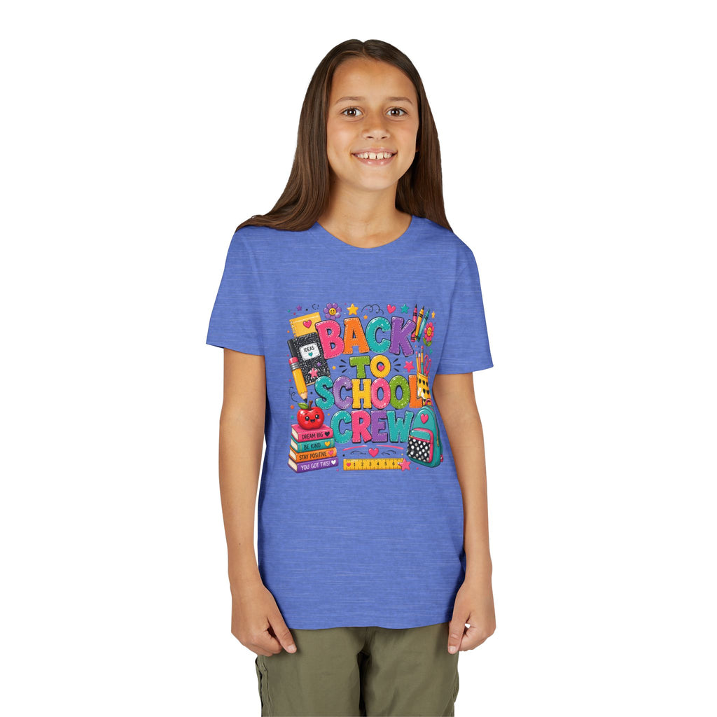 Back to School Crew Youth Tee — Colorful Kids' School Backpack & Books Graphic Shirt