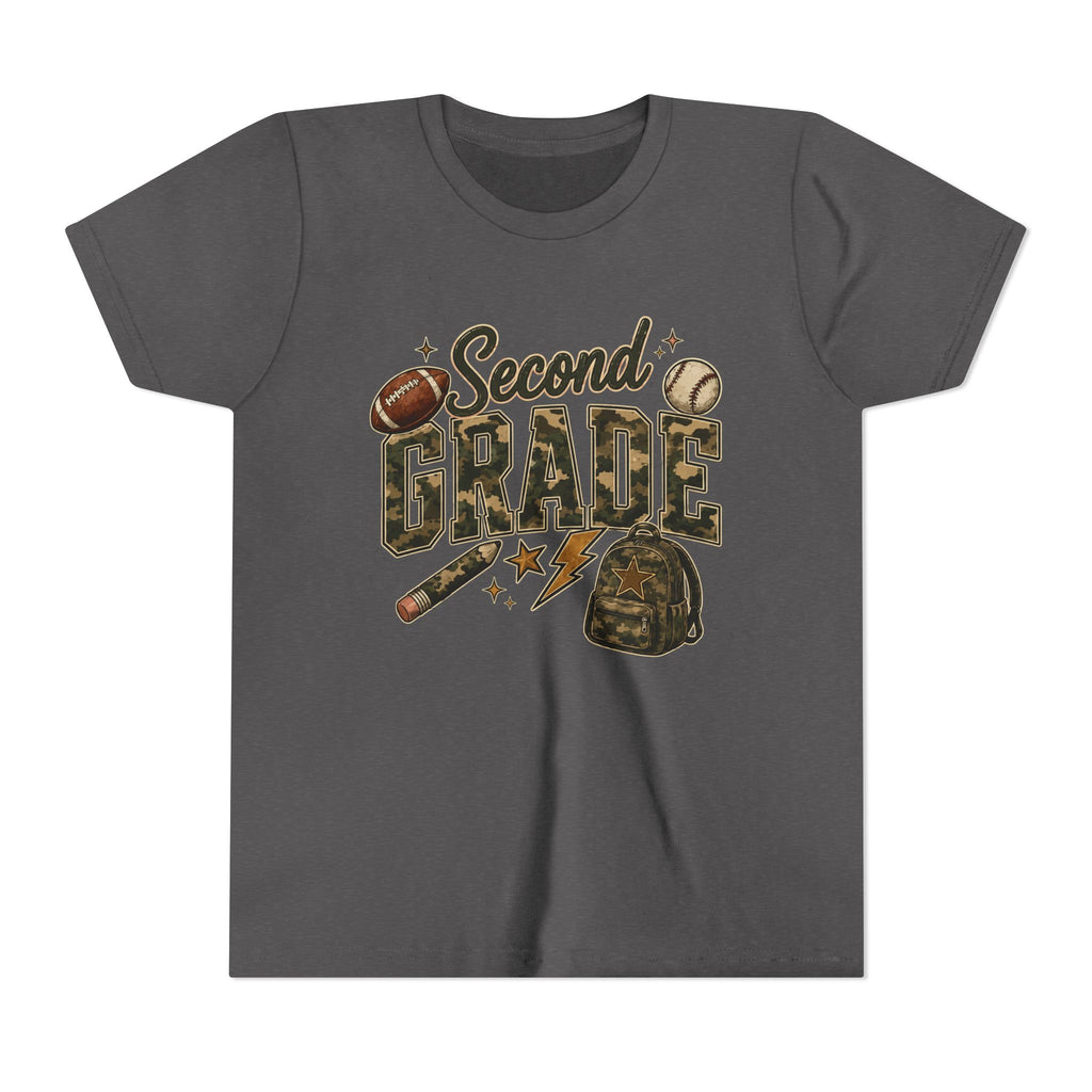 Second Grade Youth Tee — Back-to-School Sports & Backpack Design