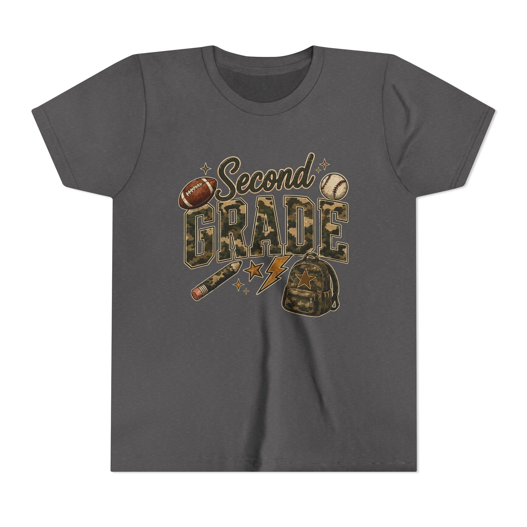 Second Grade Youth Tee — Back-to-School Sports & Backpack Design