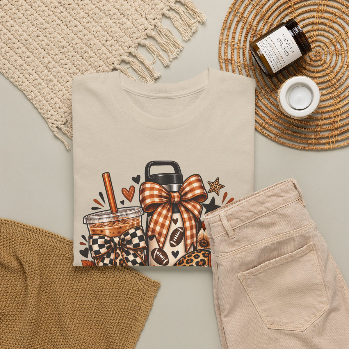 Fall Cozy Coffee T-Shirt — Pumpkin Spice, Plaid Bows & Floral Autumn Graphic Tee