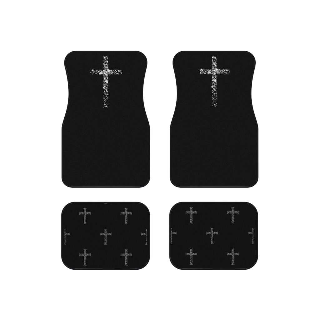 Religious Car Mats (Set of 4) — Black Floor Mats with Cross Design
