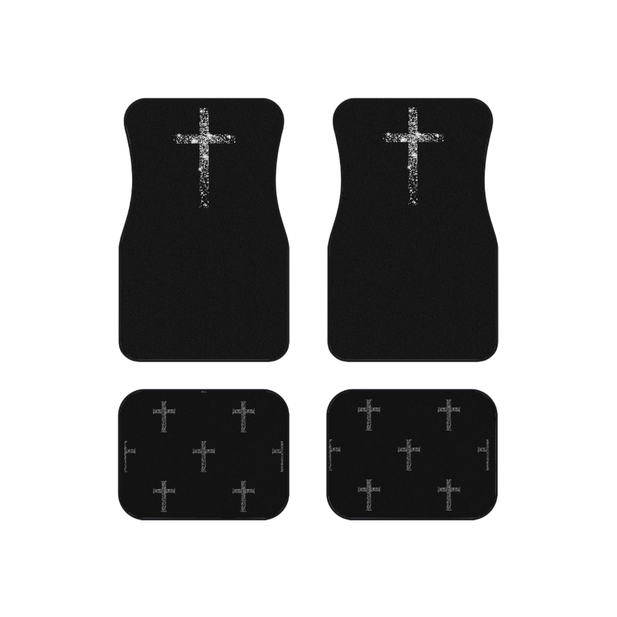 Religious Car Mats (Set of 4) — Black Floor Mats with Cross Design
