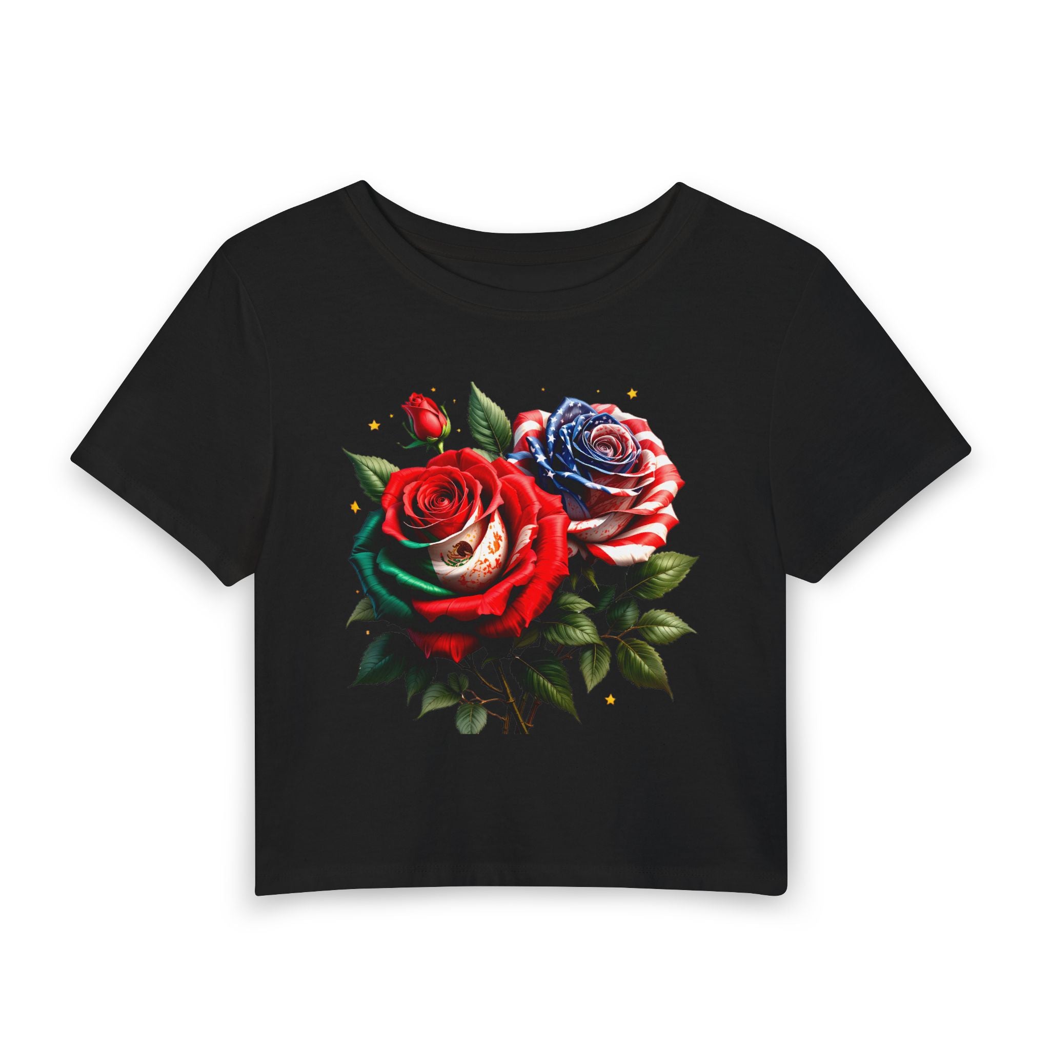 Women's Crop Tee — Vintage Red & Blue Rose Bouquet Graphic