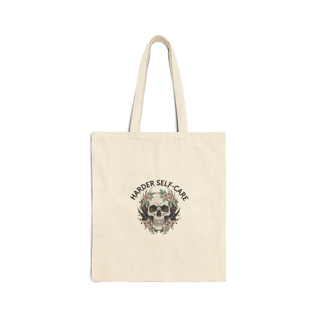 Harder Self-Care Skull Tote | Heavy Metal Wellness, gothic wellness quote