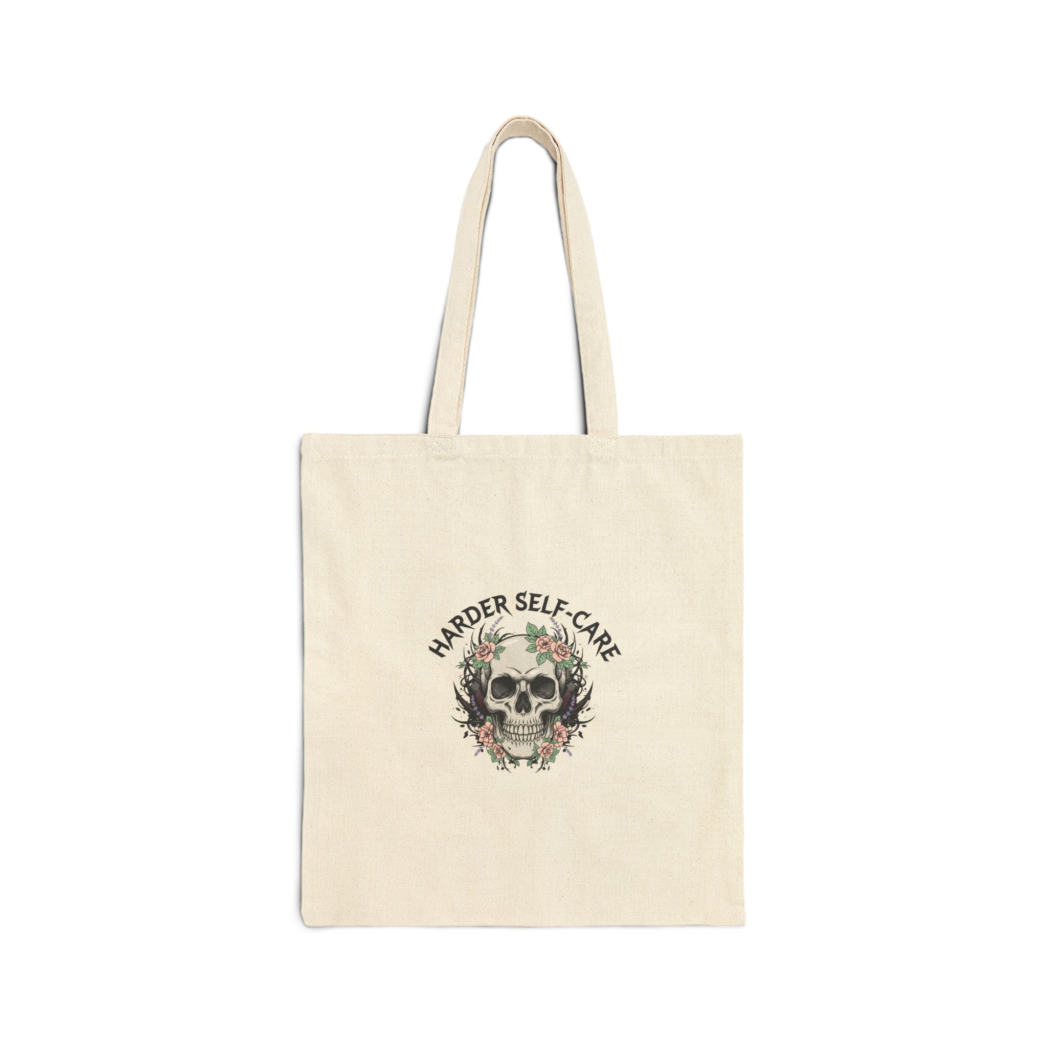Harder Self-Care Skull Tote | Heavy Metal Wellness, gothic wellness quote