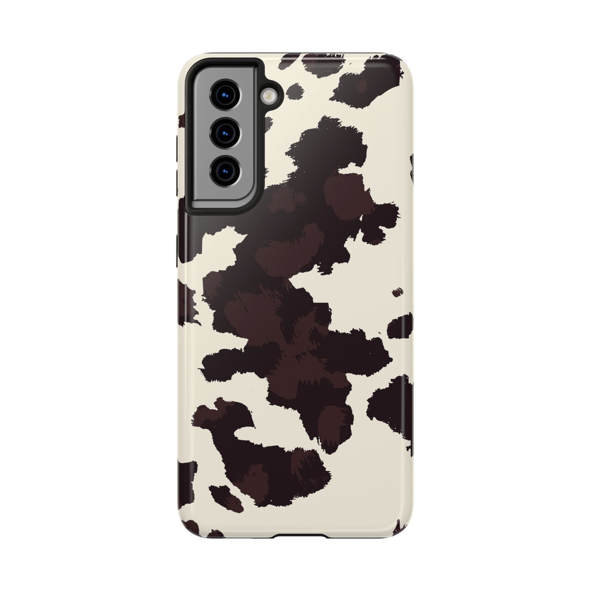 Cow Print Tough Phone Case — Brown Cream Protective Phone Cover