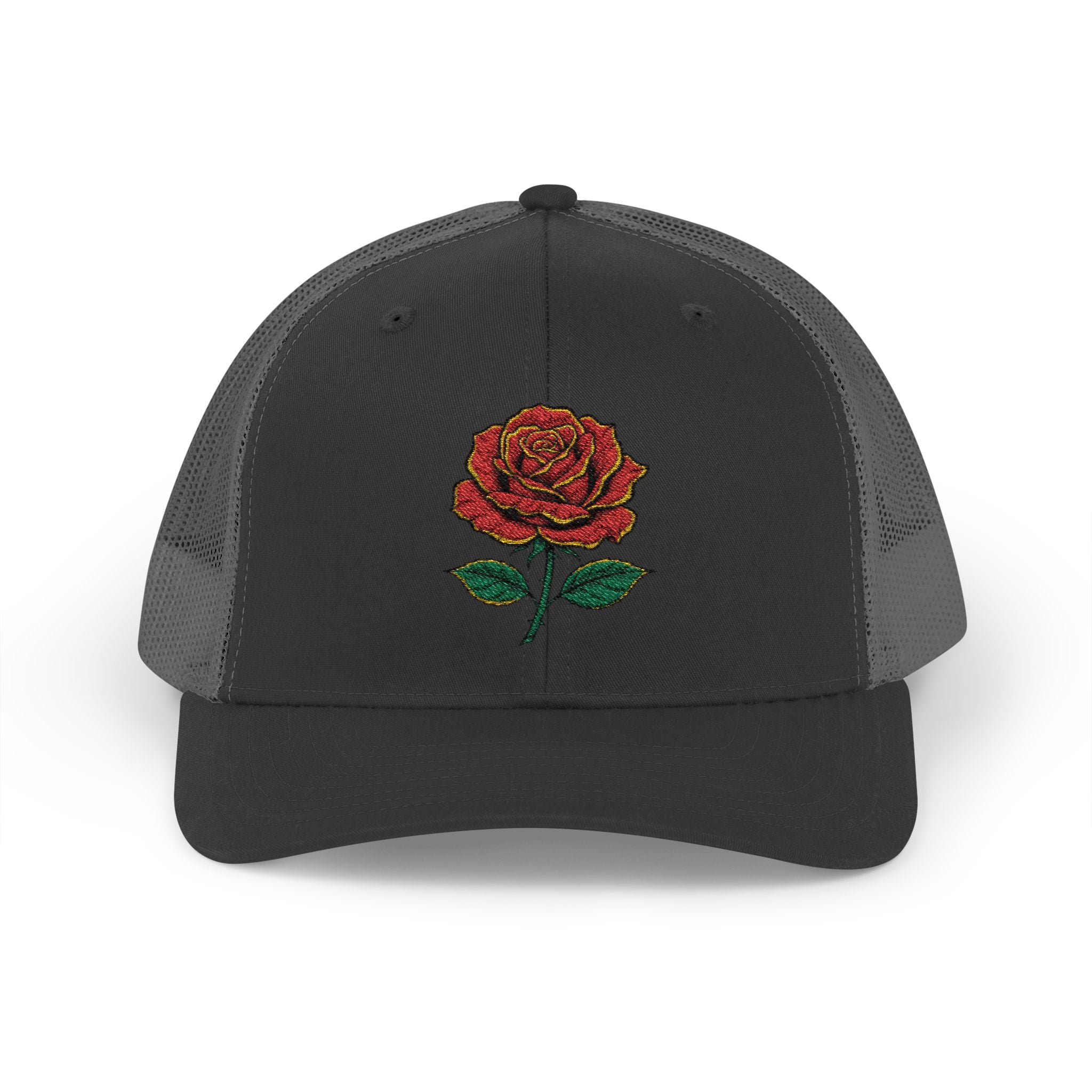 Embroidered Red Rose Trucker Cap
