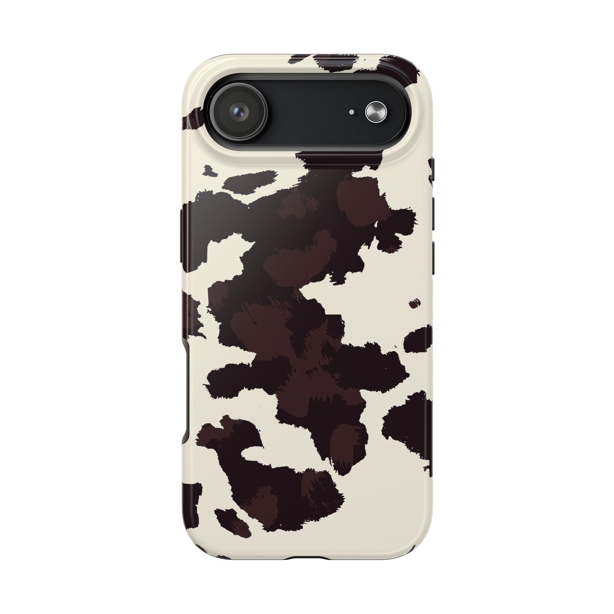 Cow Print Tough Phone Case — Brown Cream Protective Phone Cover