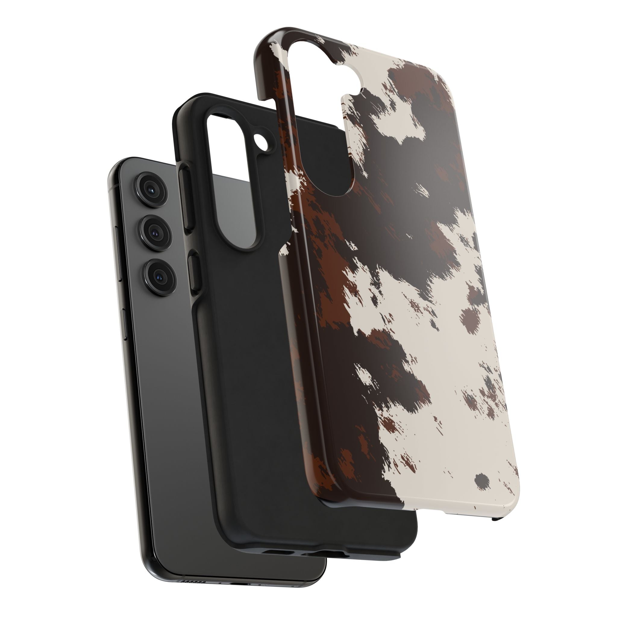 Cowhide Print Tough Phone Case — Brown & White Western Rugged Protection