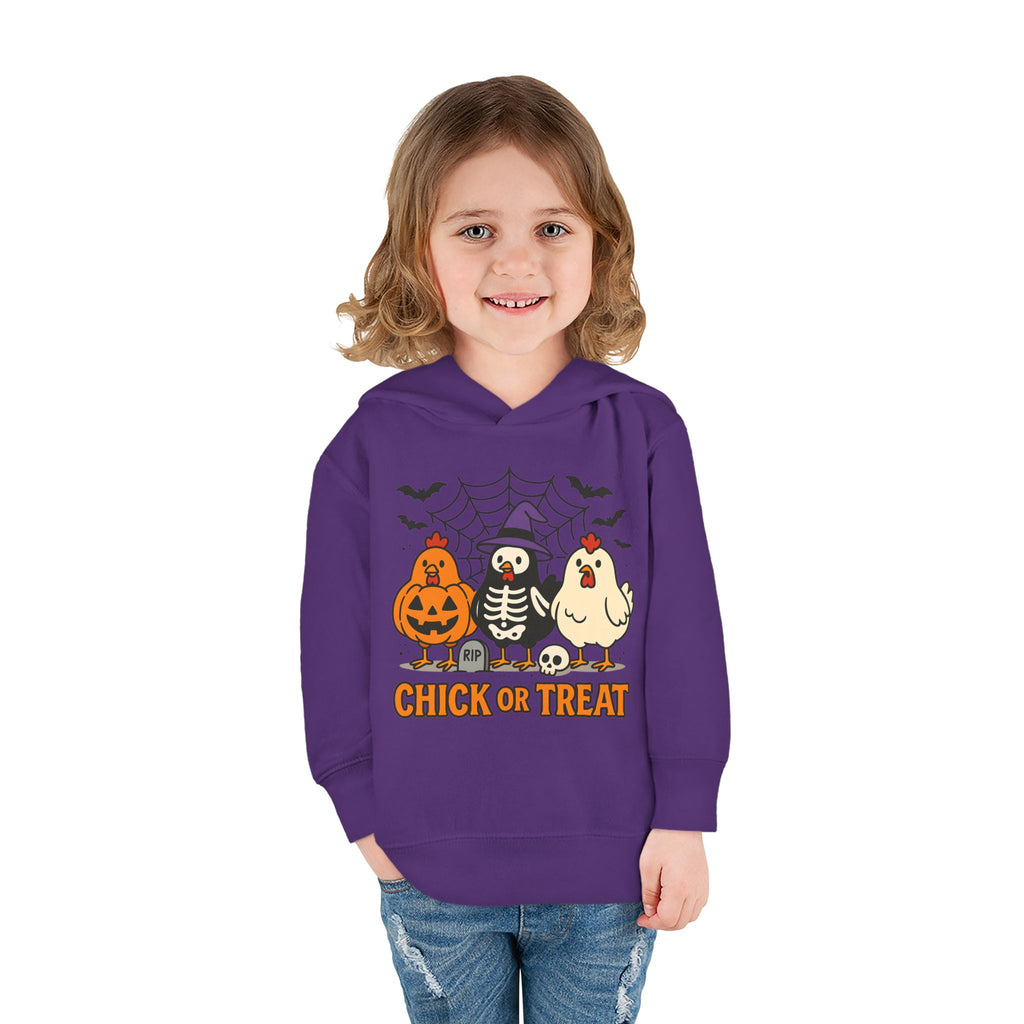 Toddler Halloween Pullover Hoodie – "Chick or Treat" Pumpkin Skeleton Chicken Kids Fleece