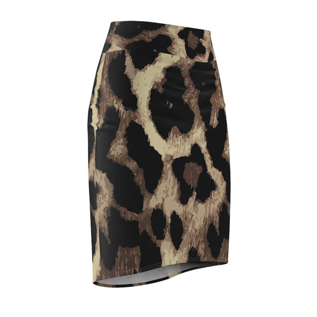 Leopard Print Pencil Skirt — Women's Animal Print High-Waist AOP