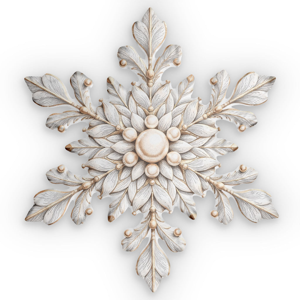 Snowflake Decorative Pillow — Rustic White Carved Snowflake Accent Cushion