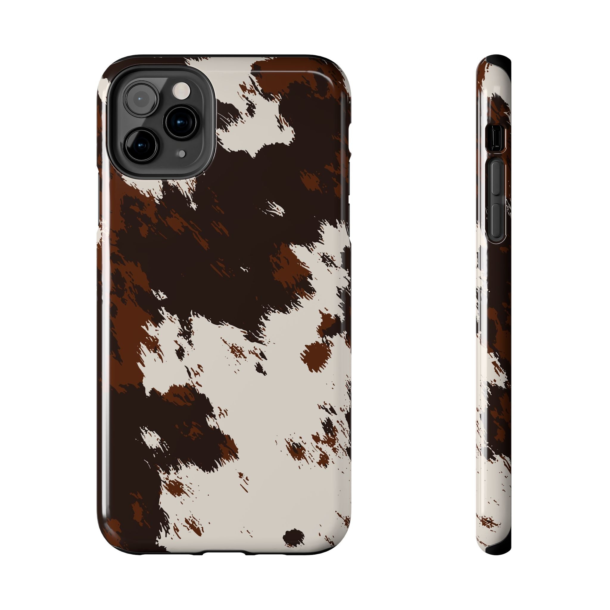 Cowhide Print Tough Phone Case — Brown & White Western Rugged Protection