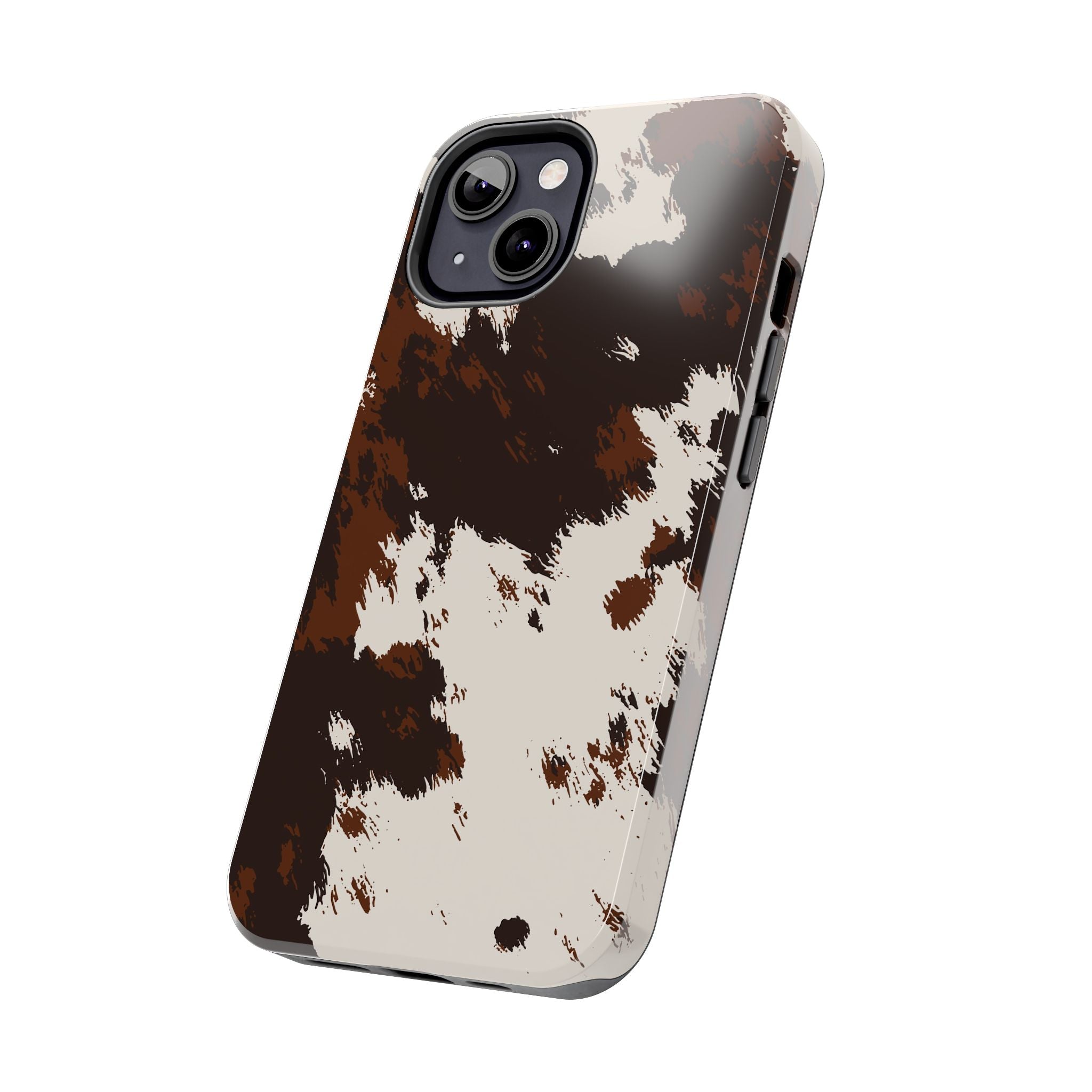 Cowhide Print Tough Phone Case — Brown & White Western Rugged Protection